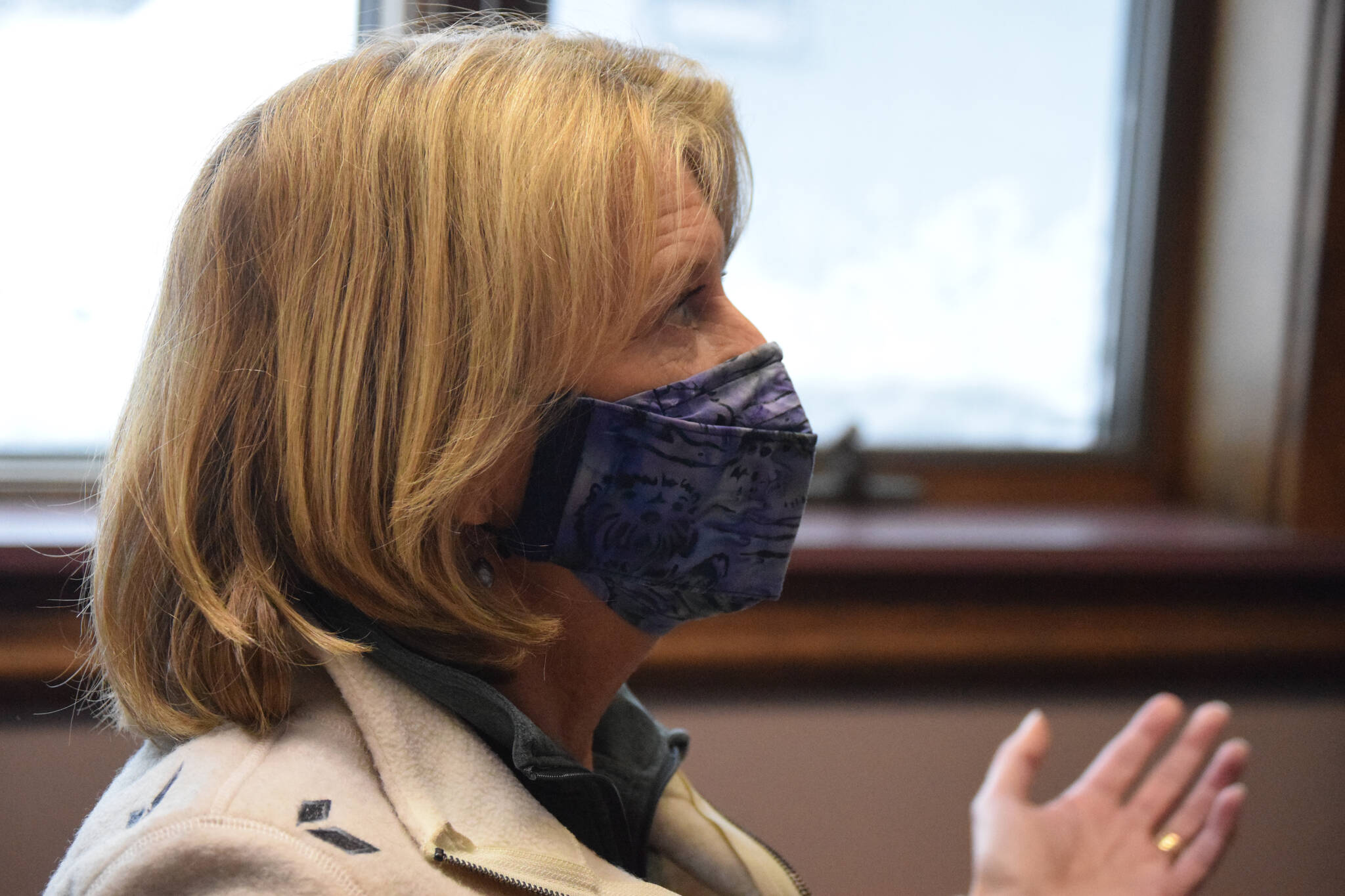 Sen. Lisa Murkowski speaks at the Peninsula Clarion office on Thursday, Jan. 27, 2022, in Kenai, Alaska. (Erin Thompson/Peninsula Clarion)