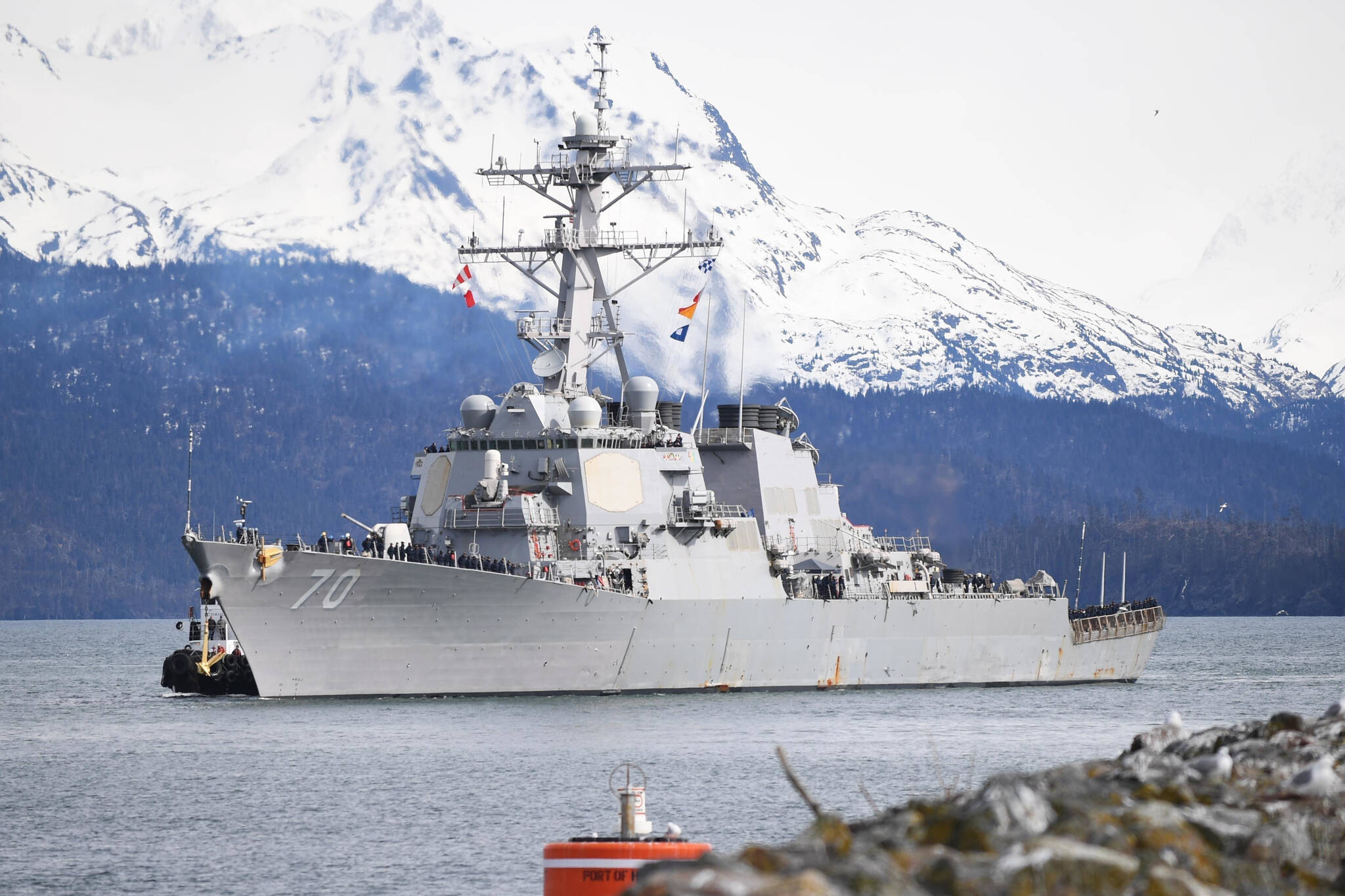 U.S. Navy / Petty Officer 3rd Class Joseph Montemarano
The USS Hopper (DDG 70) prepares to moor in Homer, Alaska, for a scheduled port visit in conjunction with its participation in Northern Edge 2017 in Homer, Alaska, April 29, 2017. The Navy is proposing to considerably expand its exercise area in the Gulf of Alaska.