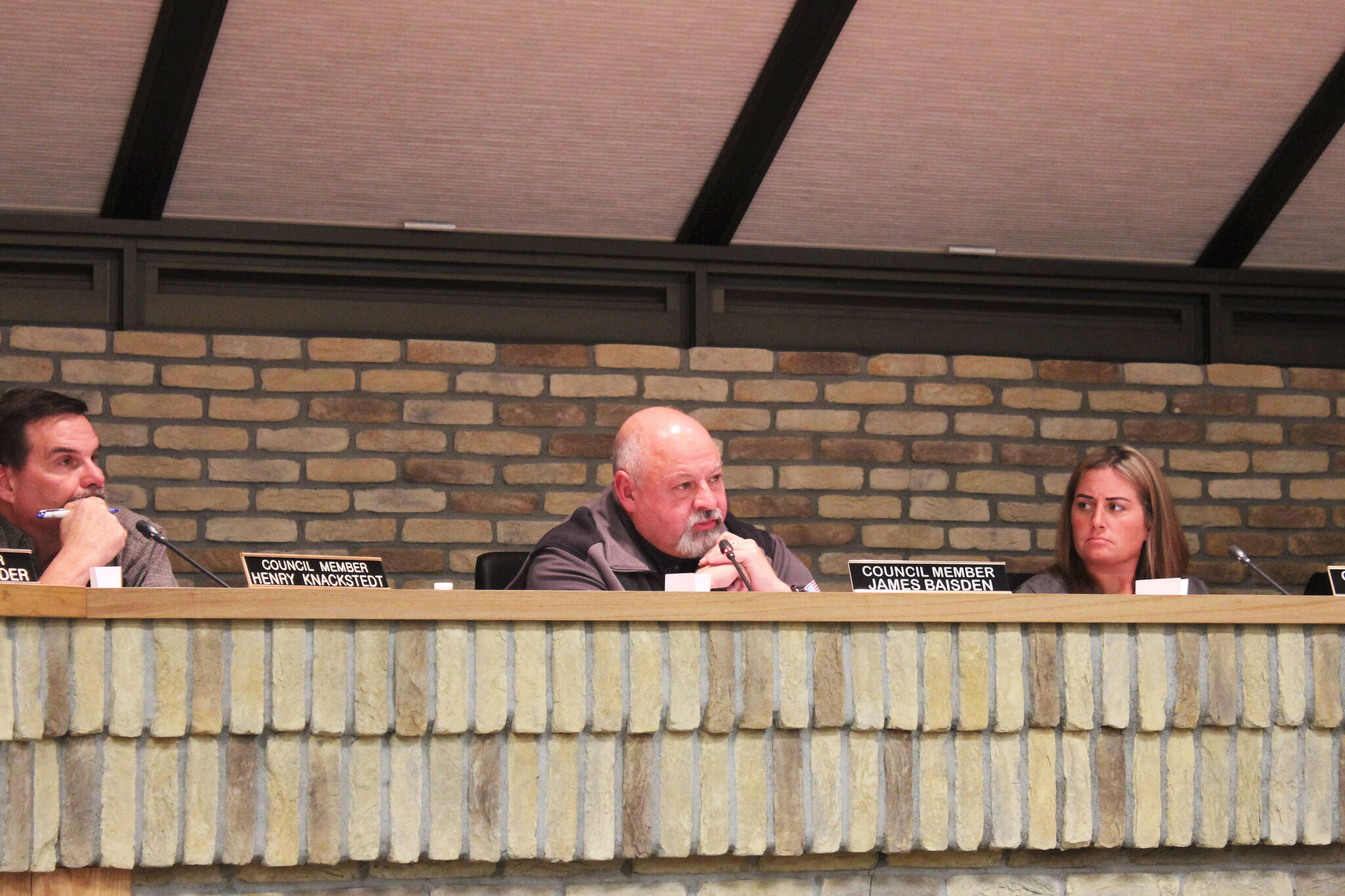 Kenai City Council member James Baisden speaks in support of legislation opposing government COVID-19 mandates during a meeting of the Kenai City Council on Wednesday, Dec. 1, 2021 in Kenai, Alaska. (Ashlyn O’Hara/Peninsula Clarion)