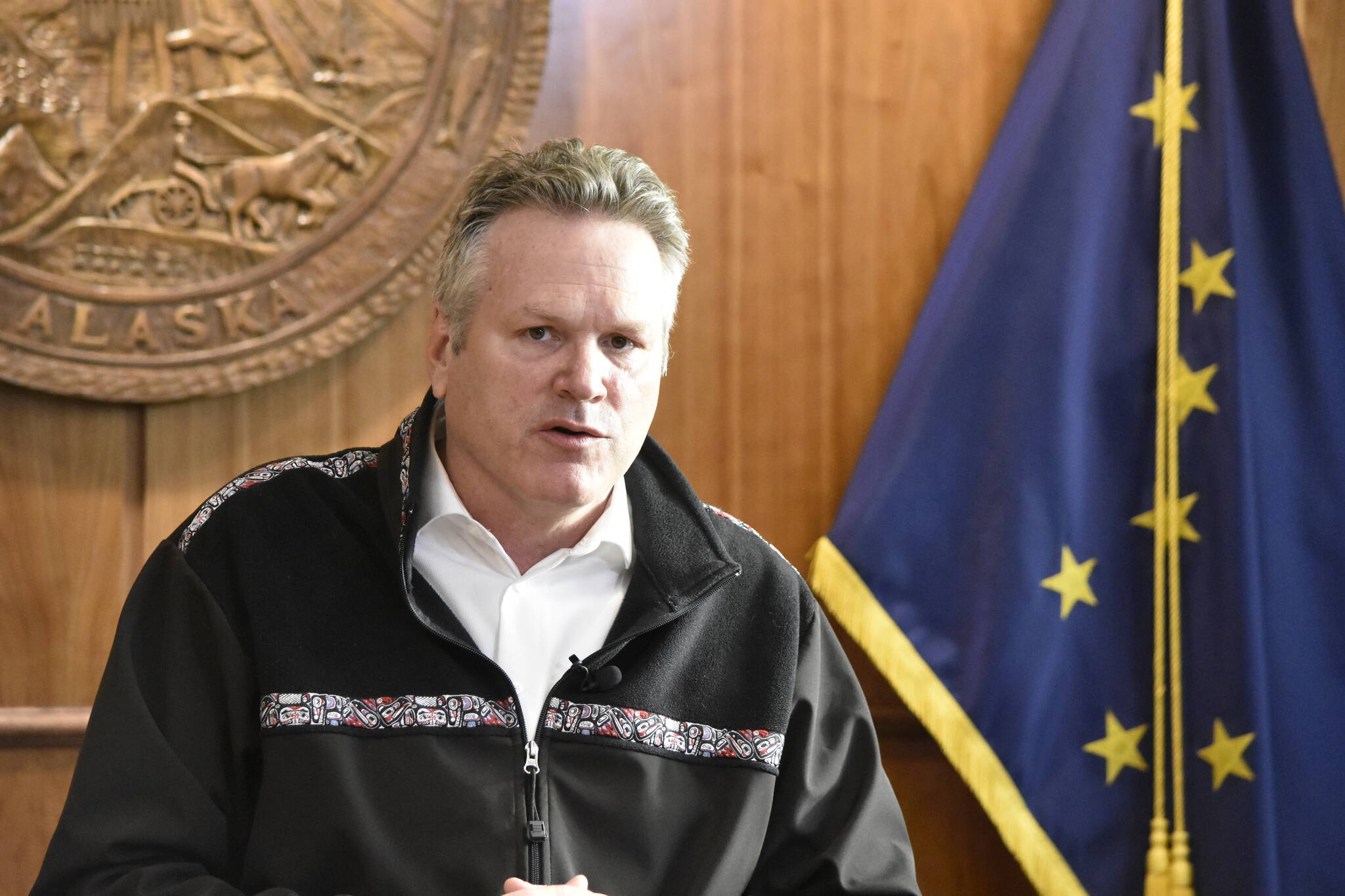 Gov. Mike Dunleavy speaks at a news conference at the Alaska State Capitol on Thursday, Oct. 28, 2021. (Peter Segall / Juneau Empire)
