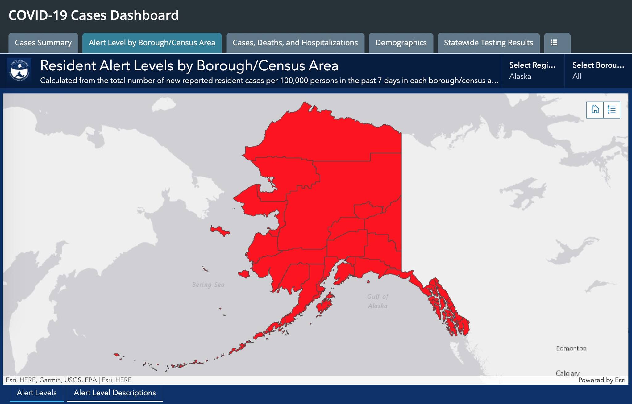 The state of Alaska remains in high-alert level for COVID-19 cases on Monday, Feb. 7, 2022. (Image via Alaska Department of Health and Social Services)