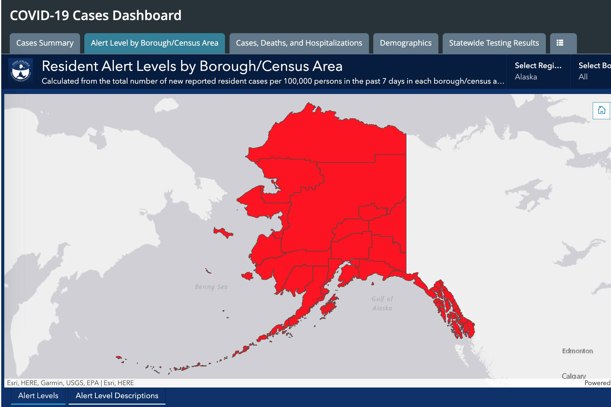 The state of Alaska remains in high-alert level for COVID-19 cases on Monday, Feb. 7, 2022. (Image via Alaska Department of Health and Social Services)