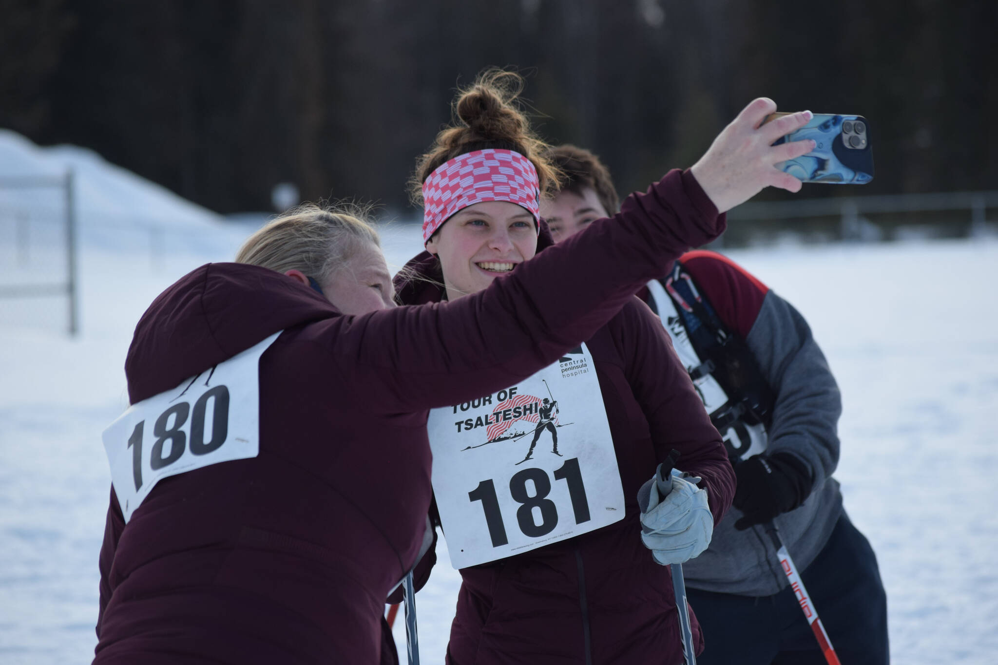 Skiers prepare for the Tour of Tsalteshi race just outside of Soldotna on Sunday, Feb. 20, 2022. (Camille Botello/Peninsula Clarion)