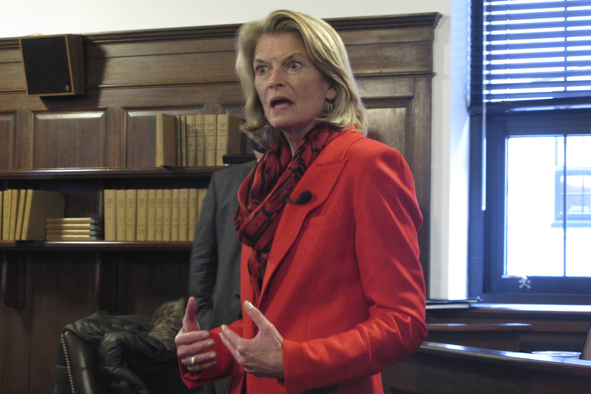 Sen. Lisa Murkowski, R-Alaska, speaks to reporters in the state Capitol on on Feb. 22, 2022, in Juneau, Alaska. President Joe Biden and Senate Democrats say they are hoping for a bipartisan vote to confirm Ketanji Brown Jackson to the Supreme Court. (AP Photo/Becky Bohrer, File)