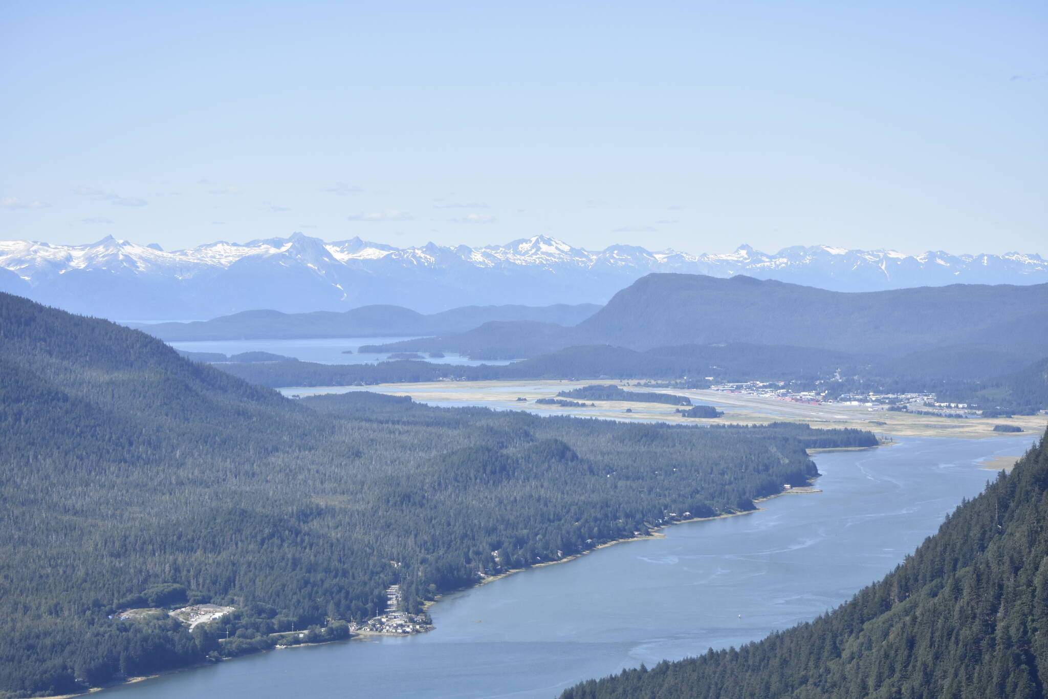 Peter Segall / Juneau Empire
The Alaska Department of Transportation and Public Facilities is currently working on a study for a second crossing across the Gastineau Channel, seen here on Aug. 22, 2021, to North Douglas Island. The public outreach portion of the study is set to begin in May, according to DOT.