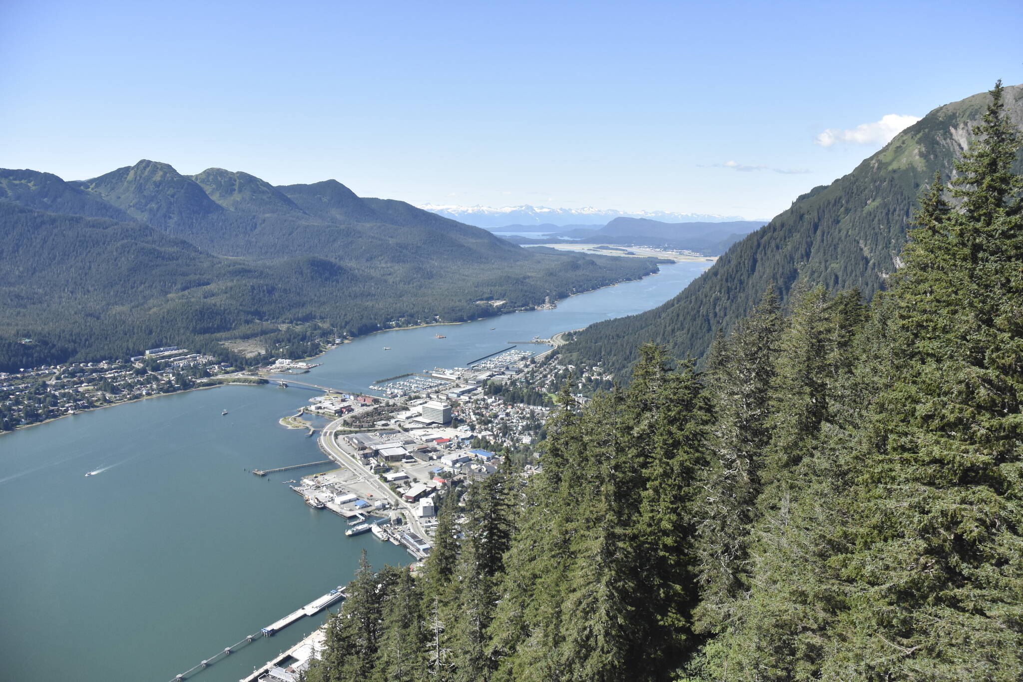 Juneau has only one crossing to Douglas Island, seen here on Aug. 21, 2021, but the Alaska Department of Transportation and Public Facilities is working on a study for a second, and the public outreach portion is set to begin in May. (Peter Segall/Juneau Empire)