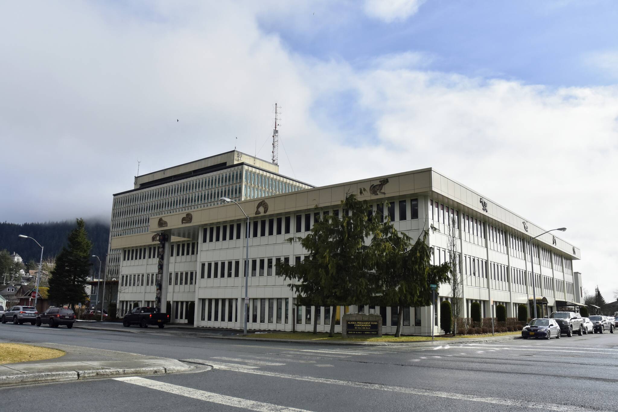 The offices of the Alaska Permanent Fund Corporation got some rate sun on Tuesday, March 1, 2022, as Alaska’s lawmakers urged the corporation’s Board of Directors to divest from Russian assets in response to the invasion of Ukraine. (Peter Segall / Juneau Empire)