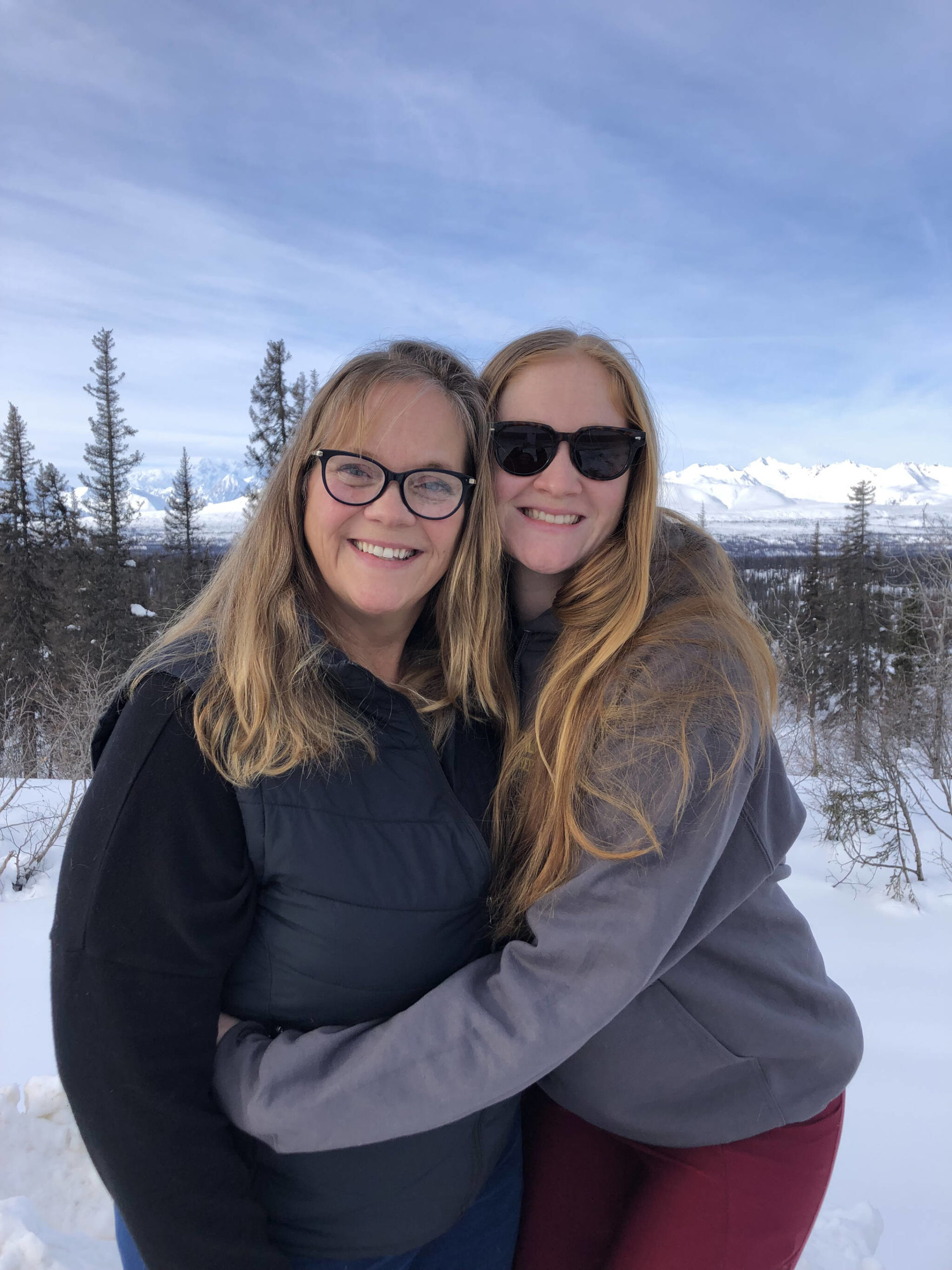 My mom Alex Botello and I take a photo on the way to Denali National Park on Saturday, Feb. 26, 2022. (Photo provided)