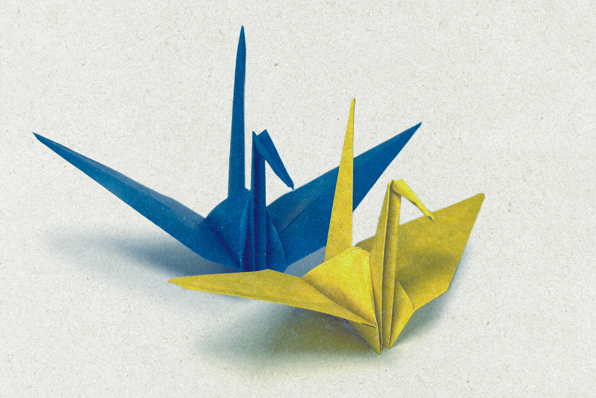 Origami cranes are folded to symbolize peace in Ukraine. (Photo provided by the Kenai Art Center)