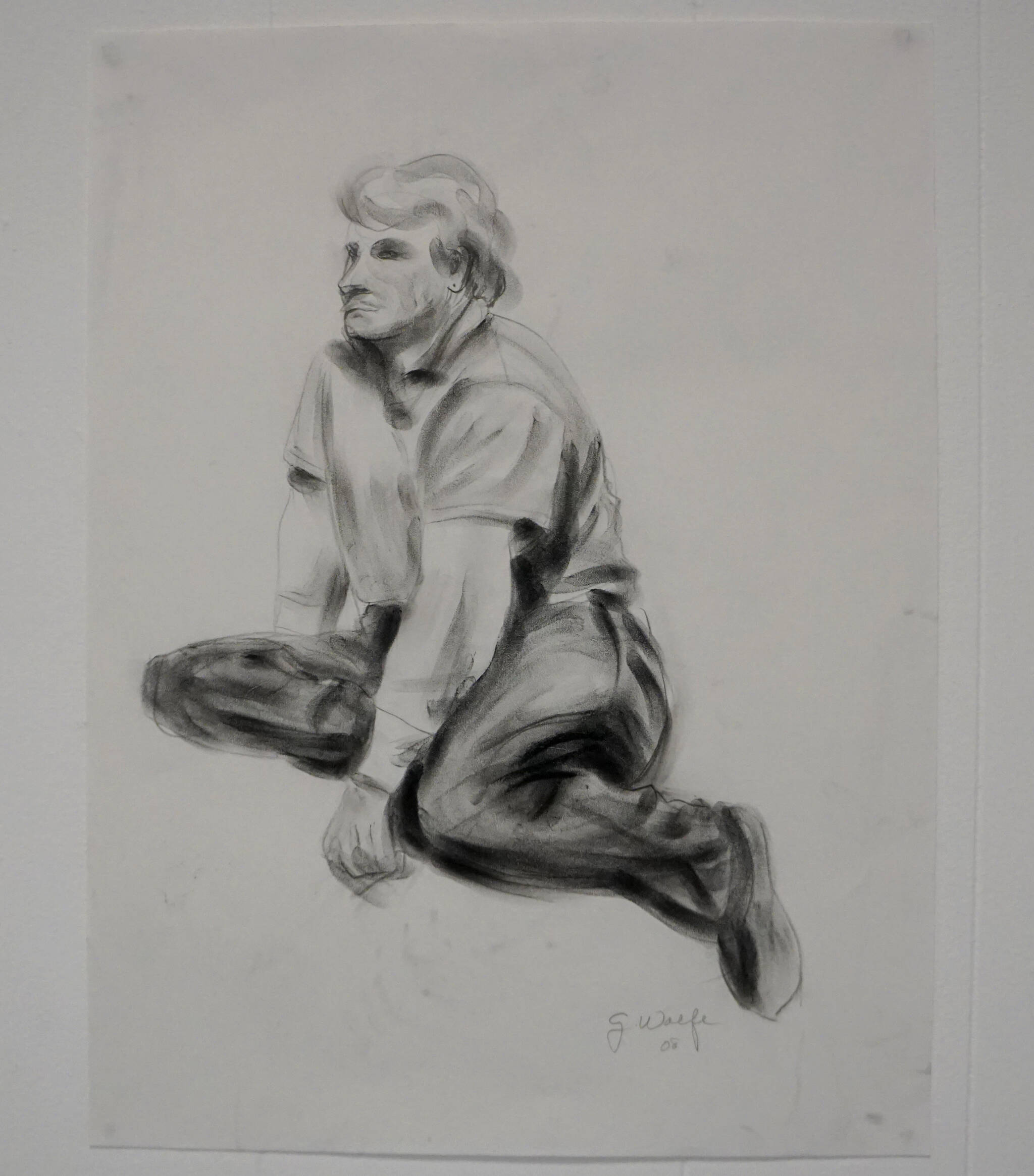 “Selected Works and Sketches by Gaye Wolfe,” showing at the Homer Council on the Arts through March, include a sketch of her partner, Sam Smith, part of a series of life drawings she did. (Photo by Michael Armstrong/Homer News)