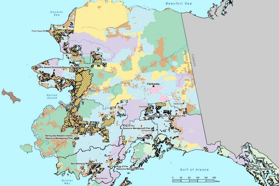 Screenshot
A map from the Bureau of Land Management shows lands that may be available for selection by Alaska Native veterans from the Vietnam War-era. Veterans have been waiting a long time to be able to select lands, and some have expressed frustration at the length of the process.