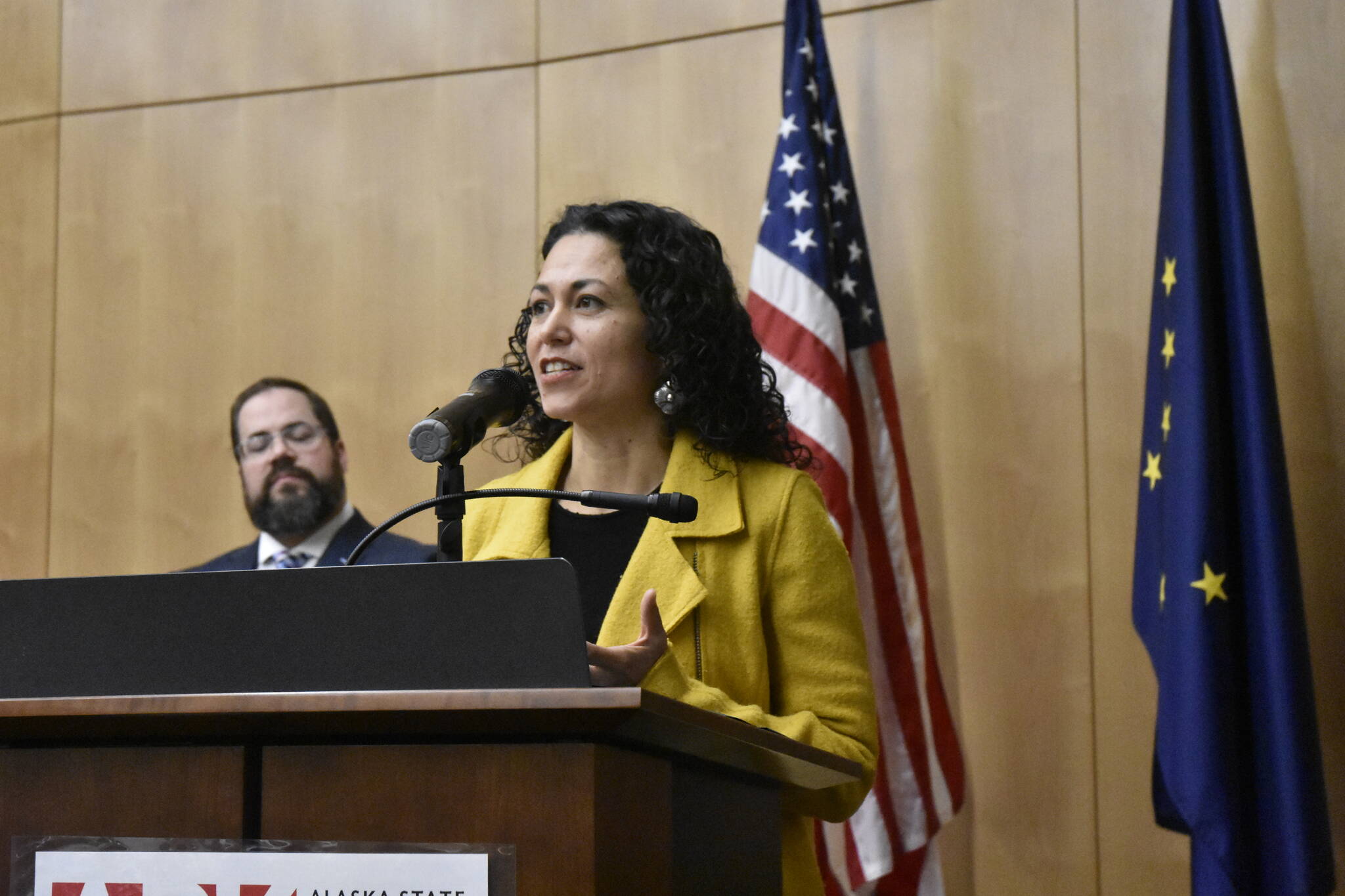 U.S. Department of Agriculture Under Secretary for Rural Development Xochitl Torres Small speaks at a news conference at the Alaska State Library and Museum on Thursday, March 31, 2022, to announce roughly $9 million in development grants to 25 programs throughout Southeast Alaska. (Peter Segall / Juneau Empire)