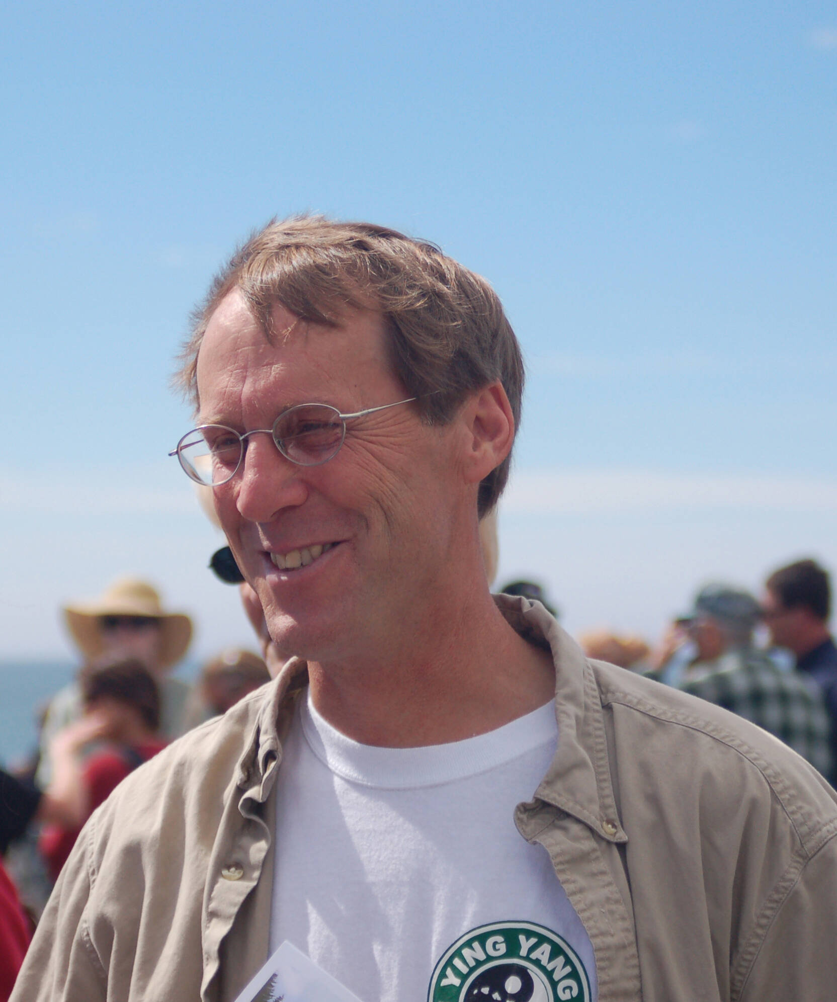 Michael Heimbuch attends a memorial service for the late Drew Scalzi on Aug. 5, 2005, at the Seafarers Memorial on the Homer Spit in Homer, Alaska. (Photo by Michael Armstrong/Homer News)
