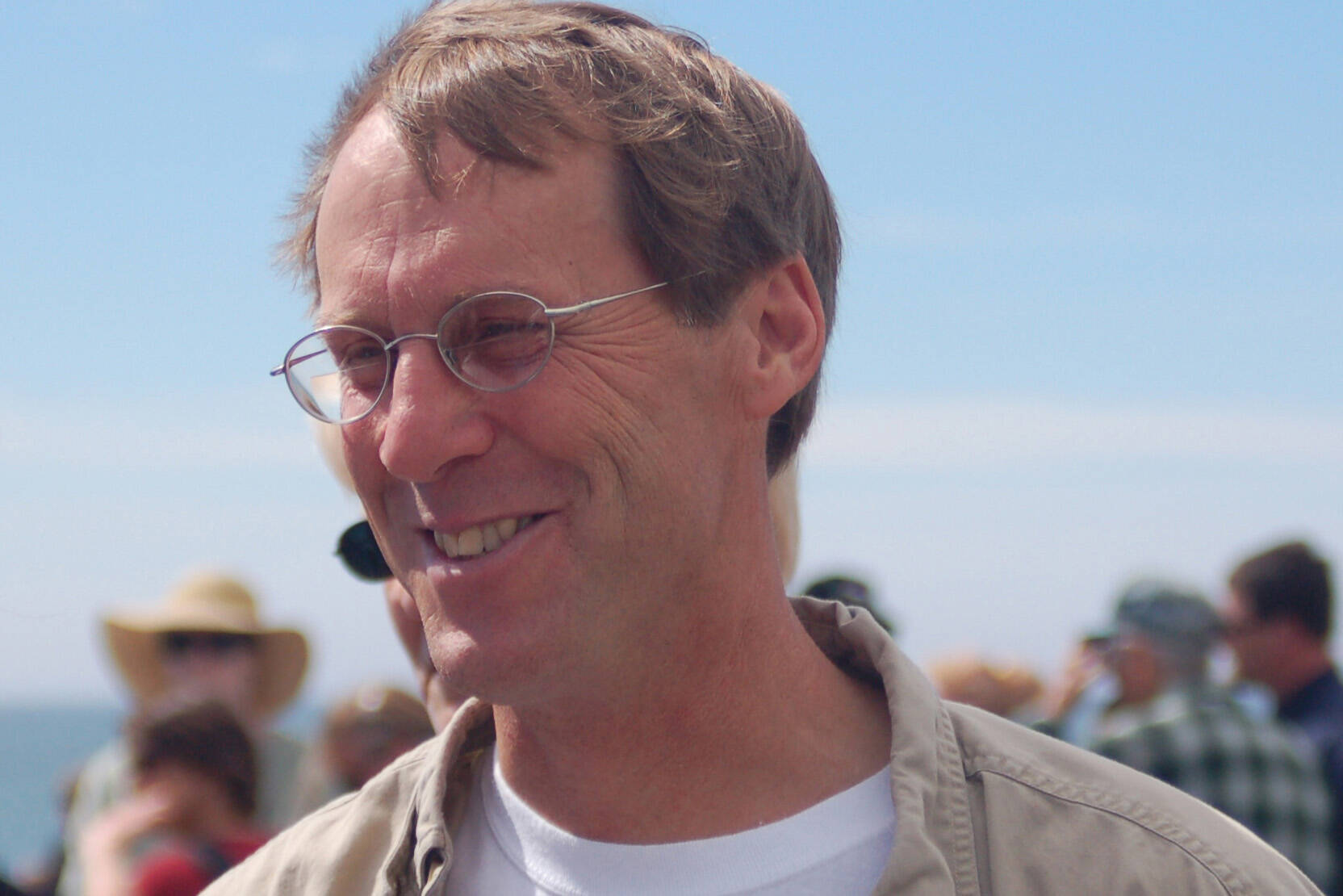 Michael Heimbuch attends a memorial service for the late Drew Scalzi on Aug. 5, 2005, at the Seafarers Memorial on the Homer Spit in Homer, Alaska. (Photo by Michael Armstrong/Homer News)