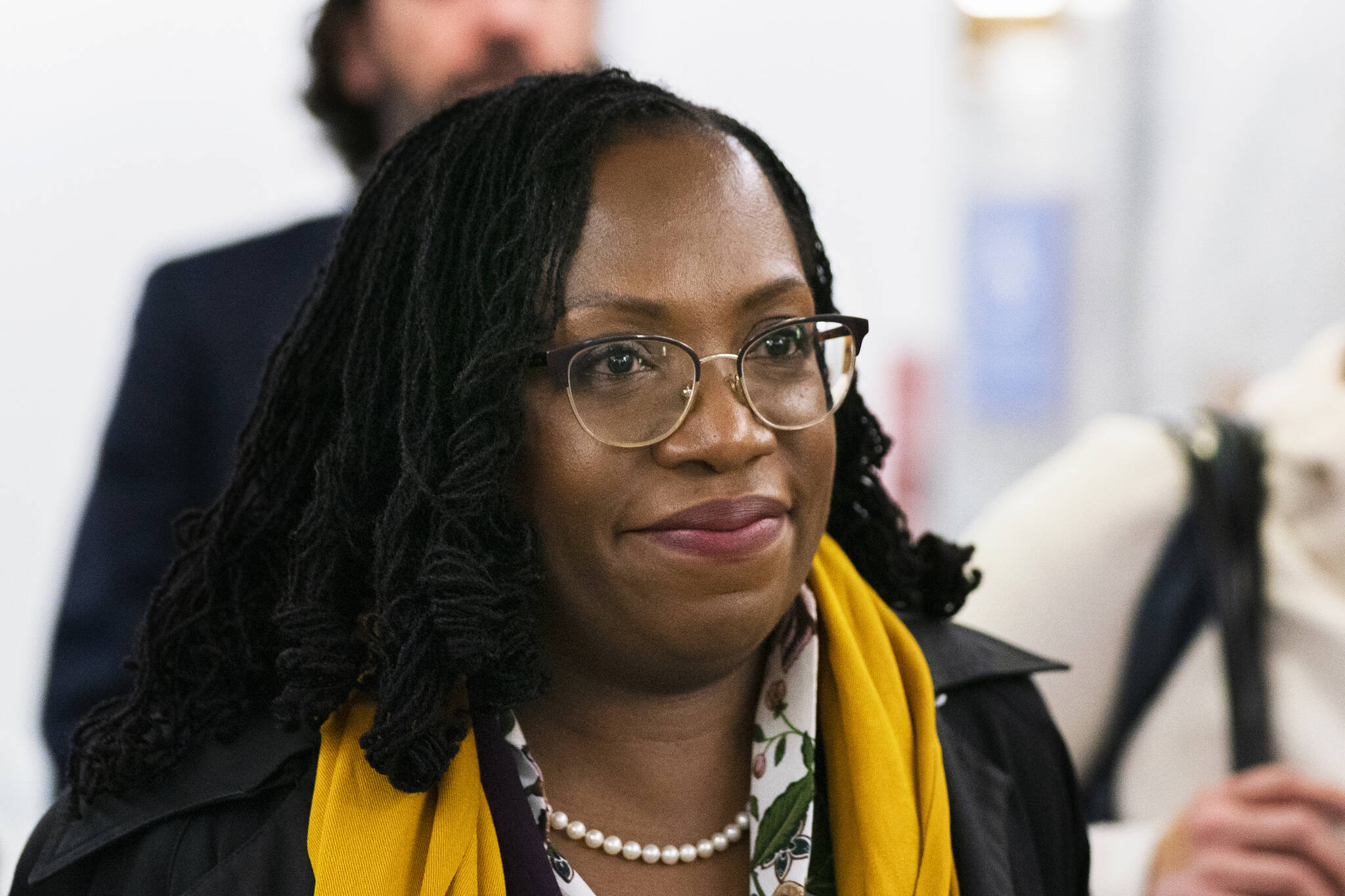 AP Photo/Manuel Balce Ceneta
Supreme Court nominee Judge Ketanji Brown Jackson, walks to meet Sen. Mark Warner, D-Va., on Capitol Hill, Monday, April 4, 2022, in Washington.