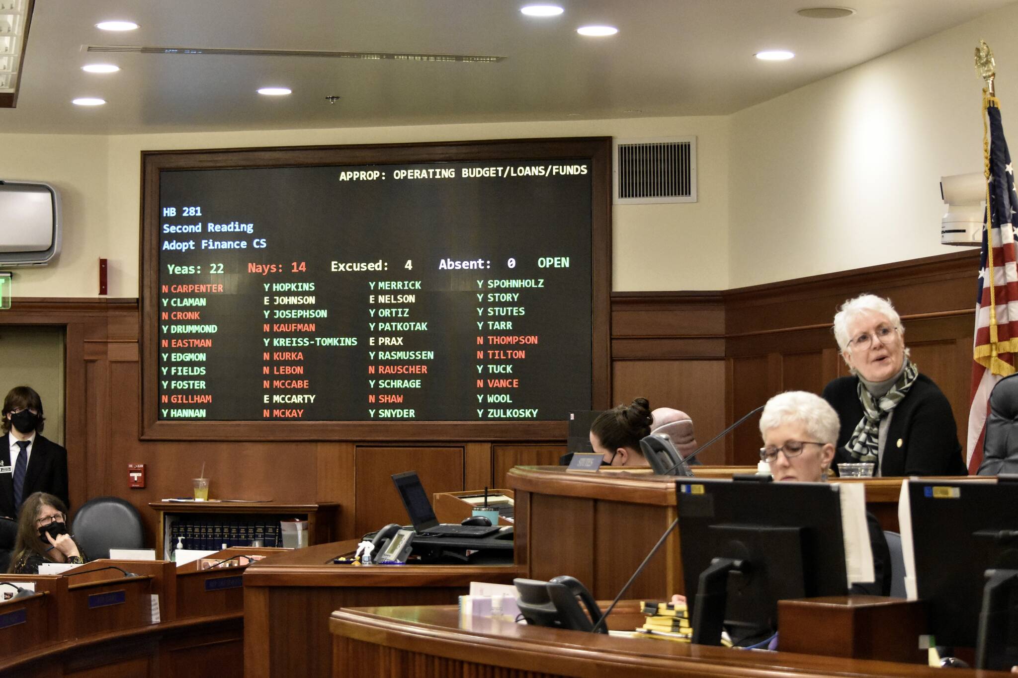 Peter Segall / Juneau Empire
The Alaska House of Representatives votes on Monday to adopt a finance committee substitute of the state’s operating budget bill, allowing for amendments to be submitted.