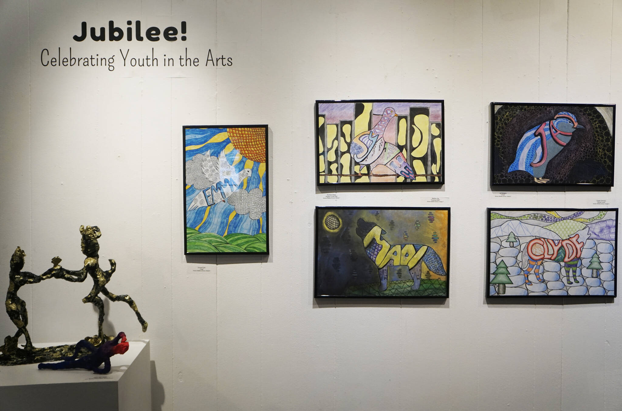 Some of the art work from the Jubilee! art show at the Homer Council on the Arts. (Photo by Michael Armstrong/Homer News)