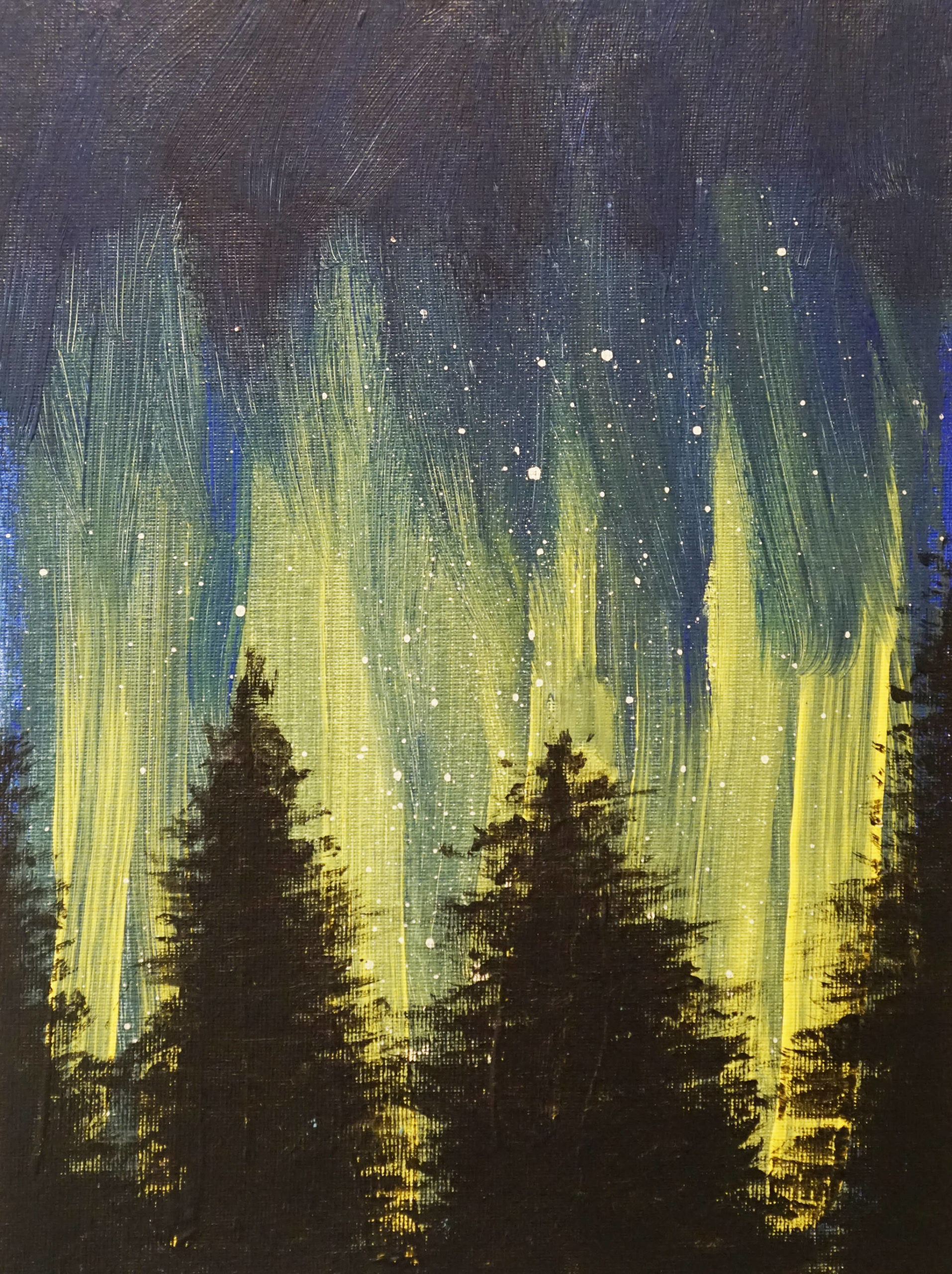 Grade 6 student Pearl Sethi’s acrylic painting of the northern lights. (Photo by Michael Armstrong/Homer News)
