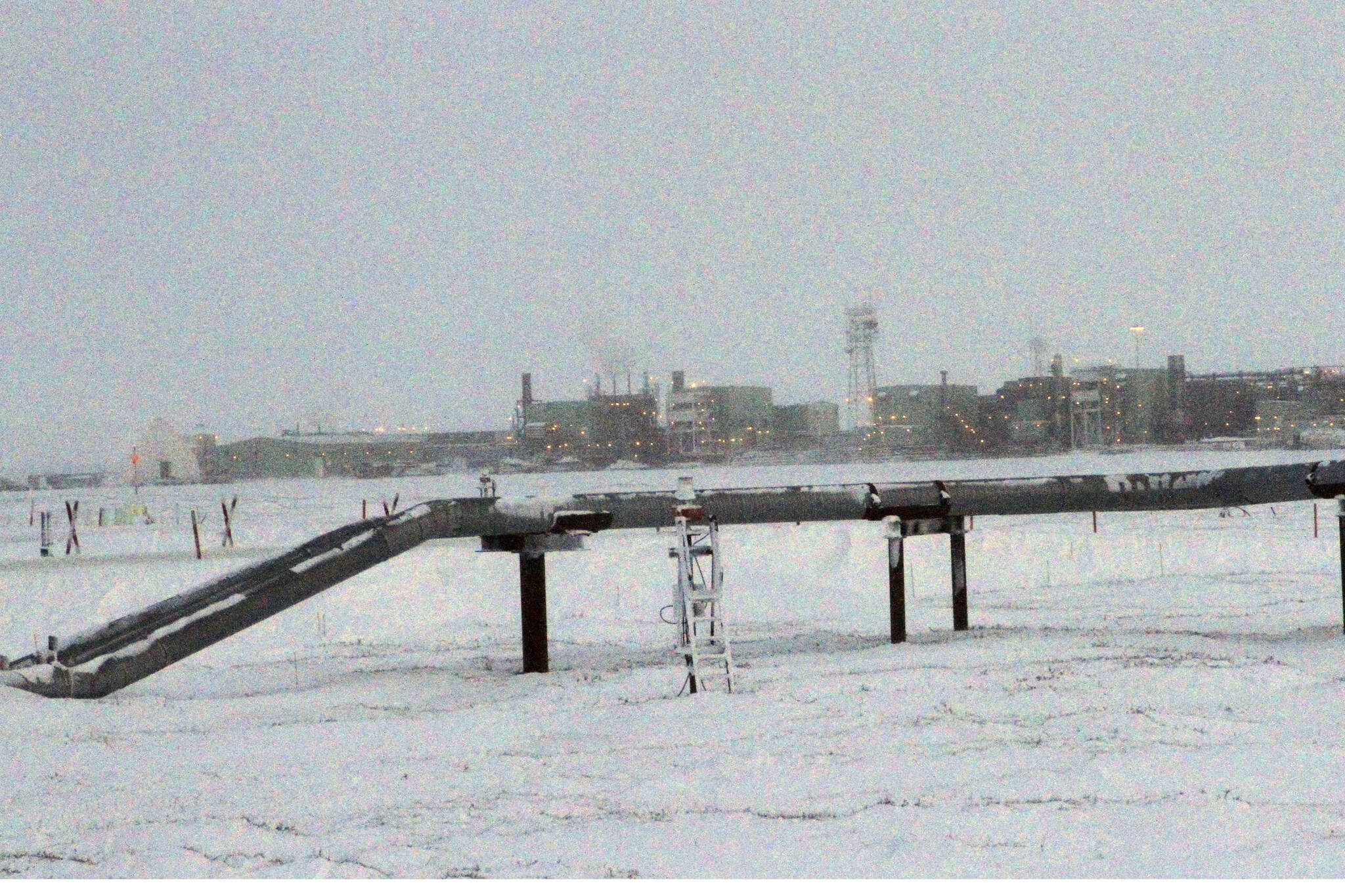 This Feb. 9, 2016, photo shows ice forming on pipelines built near the Colville-Delta 5 field, or as it’s more commonly known, CD5, drilling site on Alaska’s North Slope. (AP Photo / Mark Thiessen)