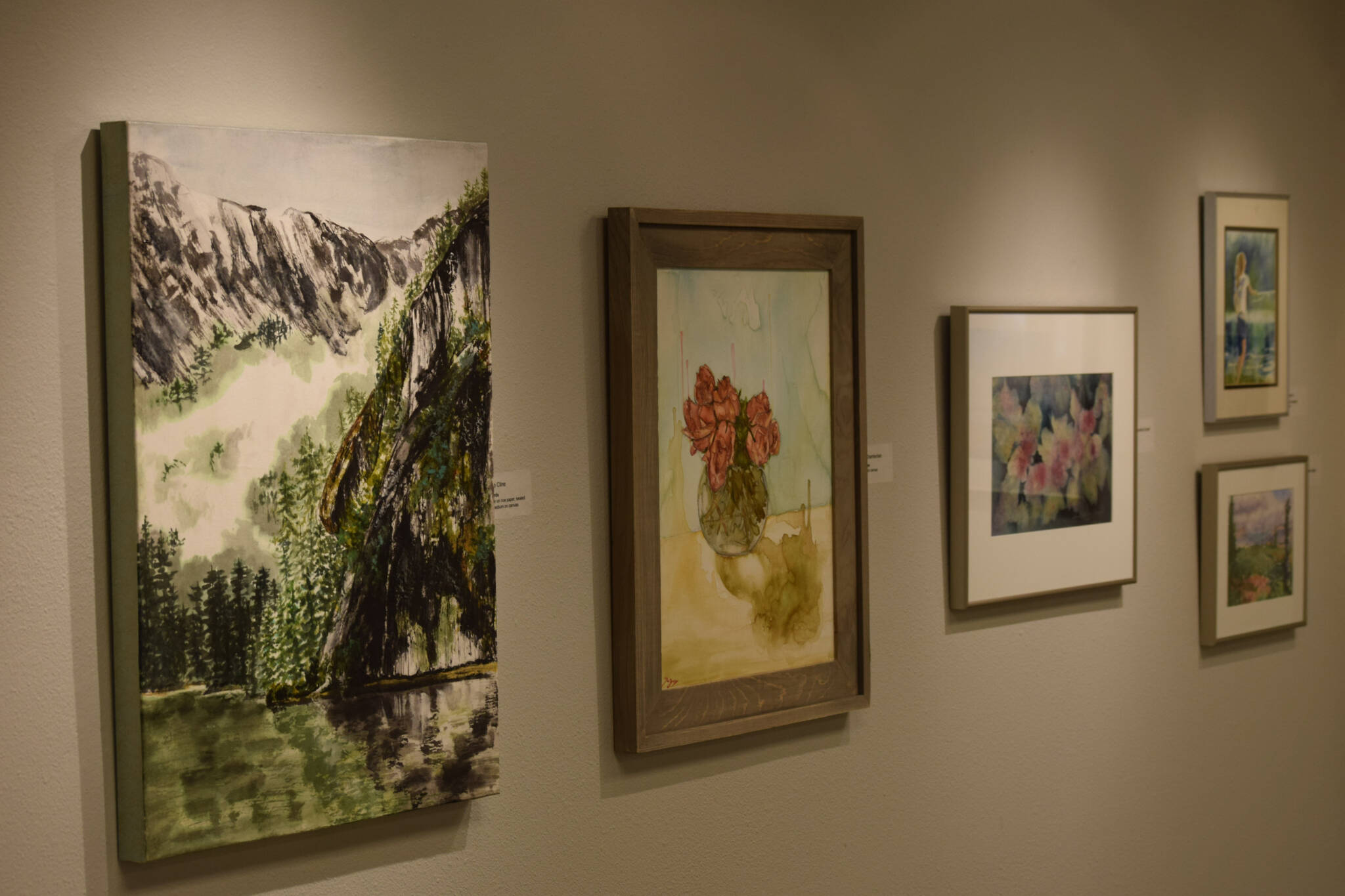 Prints are featured in the “Open Watercolor” show at the Kenai Art Center on Wednesday, May 4, 2022. (Camille Botello/Peninsula Clarion)