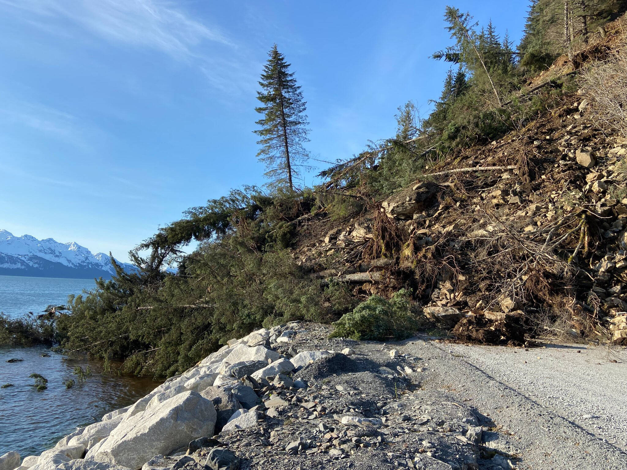 A landslide blocks Lowell Point Road in Seward, Alaska, on Sunday, May 8, 2022. (City of Seward)