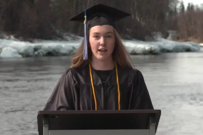 Kenai Peninsula College Kenai River Campus valedictorian Sophia Nelson speaks at her virtual class graduation on Thursday, May 5, 2022. (Screenshot)