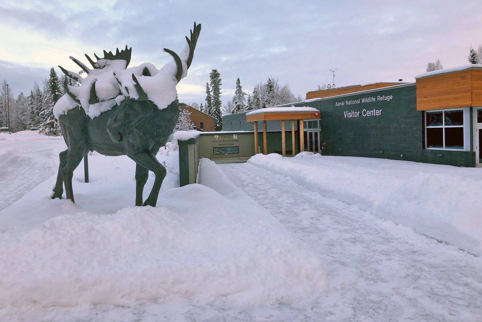 Paved sidewalks are trails are maintained at the Kenai National Wildlife Refuge in Soldotna, Alaska, on Wednesday, Jan. 30, 2019, after the partial government shutdown ended on Friday, Jan. 25, 2019. (Photo by Victoria Petersen/Peninsula Clarion)