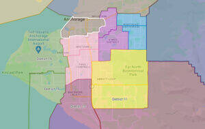 This screenshot shows a map of new Anchorage state senate districts ordered to be put in place by a state Superior Court Judge on Monday, May 16, 2022. (Alaska Redistricting Board screenshot/via Alaska Beacon)