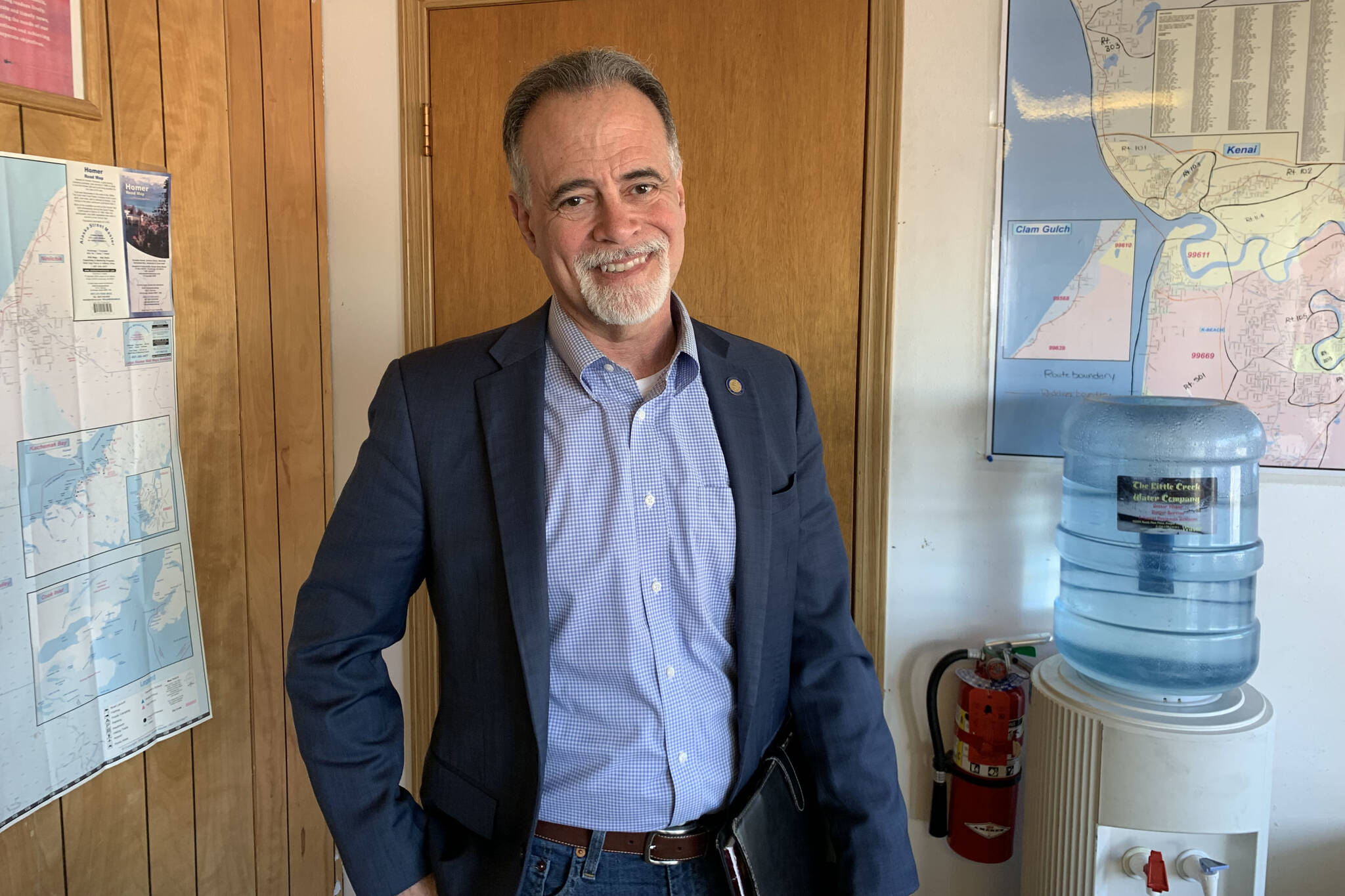 Sen. Peter Micciche, R-Soldotna, stands in the Peninsula Clarion offices on Wednesday, May 25, 2022, in Kenai, Alaska. (Ashlyn O’Hara/Peninsula Clarion)