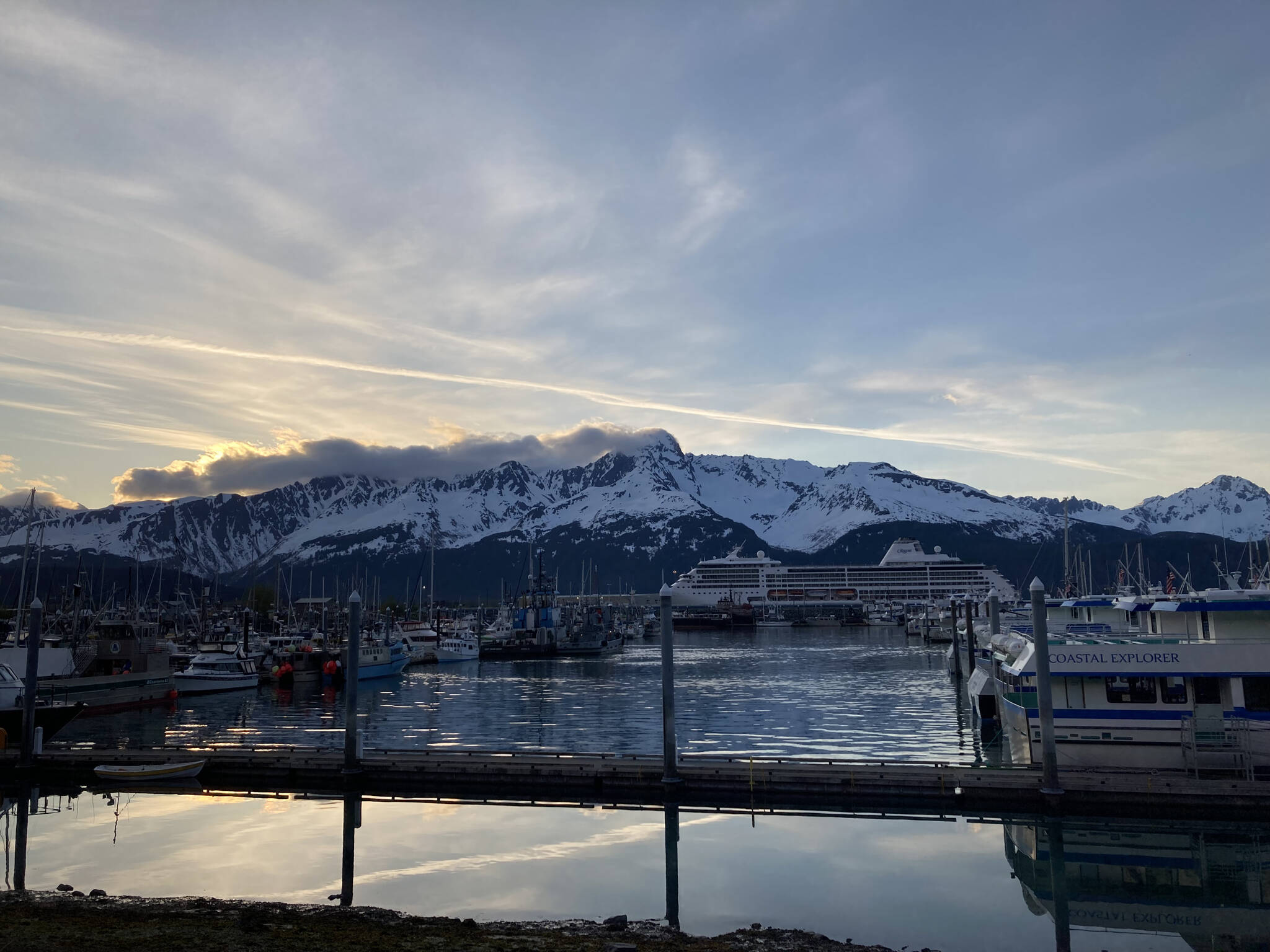 A cruise ship is docked in Seward, Alaska on Wednesday, May 25, 2022. (Camille Botello/Peninsula Clarion)