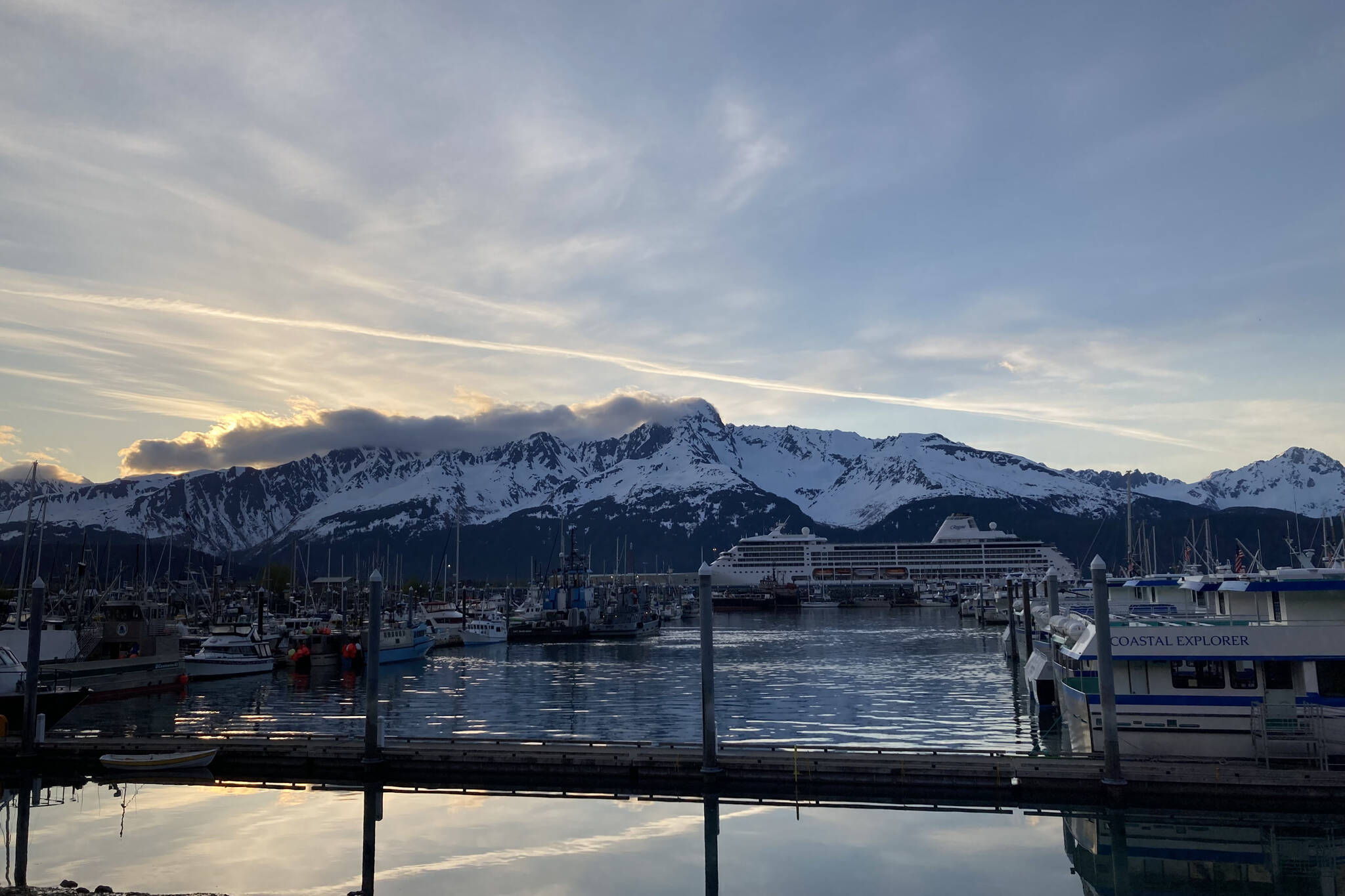 A cruise ship is docked in Seward, Alaska, on Wednesday, May 25, 2022. (Camille Botello/Peninsula Clarion)