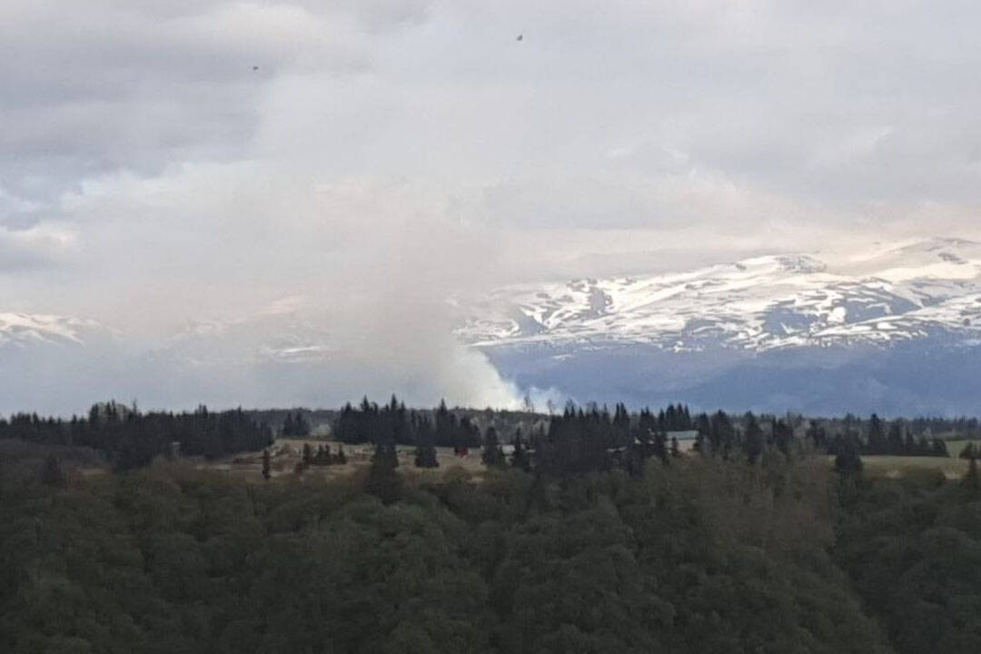 The Caribou Fire (#135) can be seen burning about 23 miles northeast of Homer and about 2 miles west of Fox River on May 25, 2022. (Photo courtesy of Fenya Basargin)