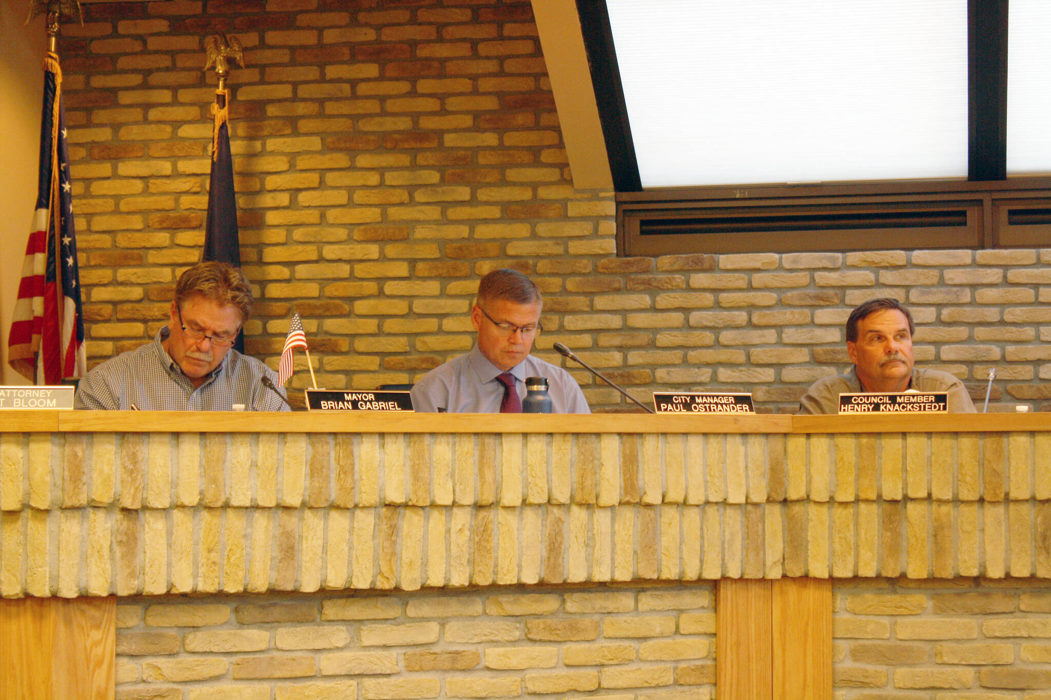 Kenai City Council members convene for their regular meeting at the council chambers on Wednesday, June 1, 2022. (Camille Botello/Peninsula Clarion)