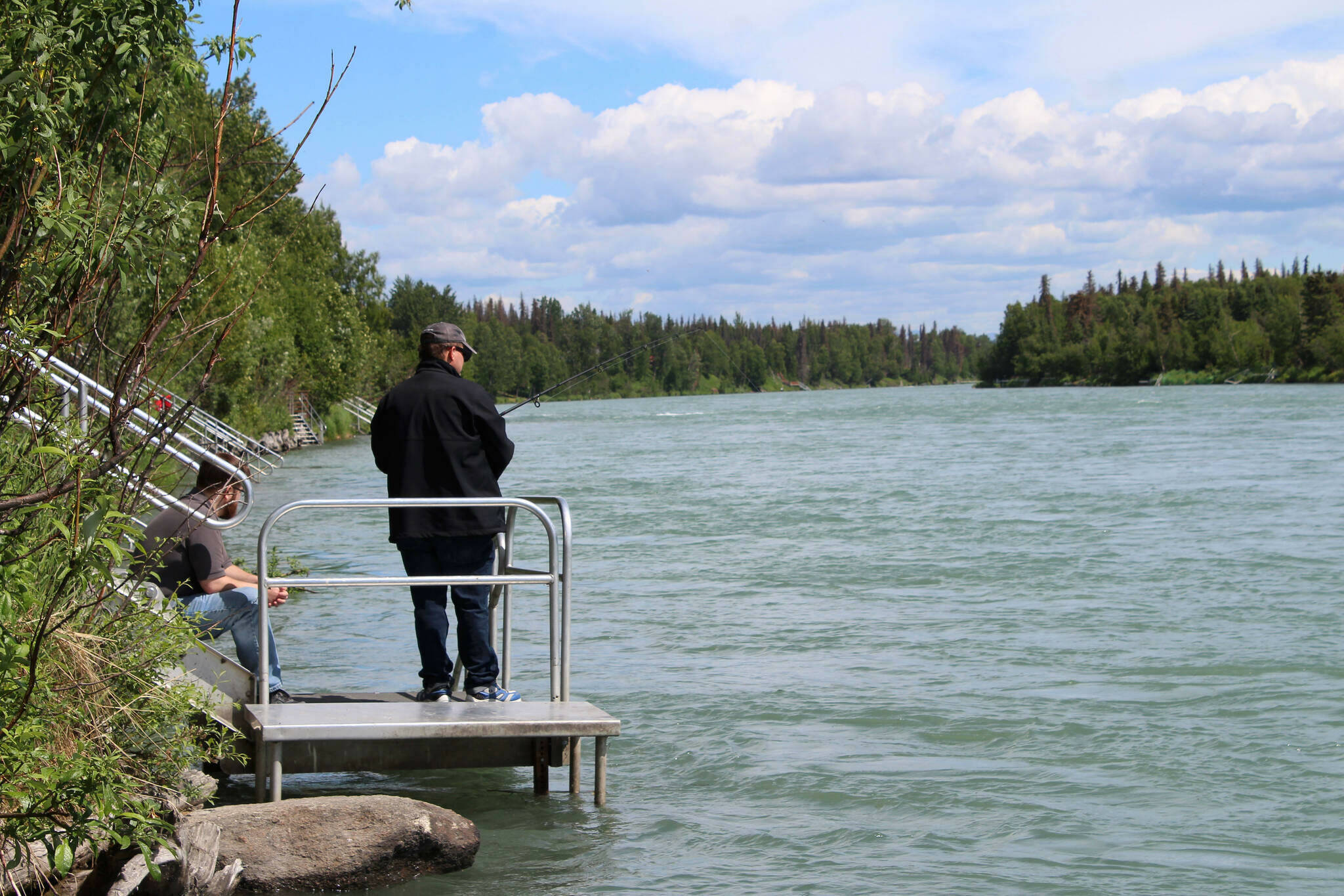 Anglers fish on the Kenai River on Tuesday, June 29, 2021, in Soldotna, Alaska. (Ashlyn O’Hara/Peninsula Clarion)