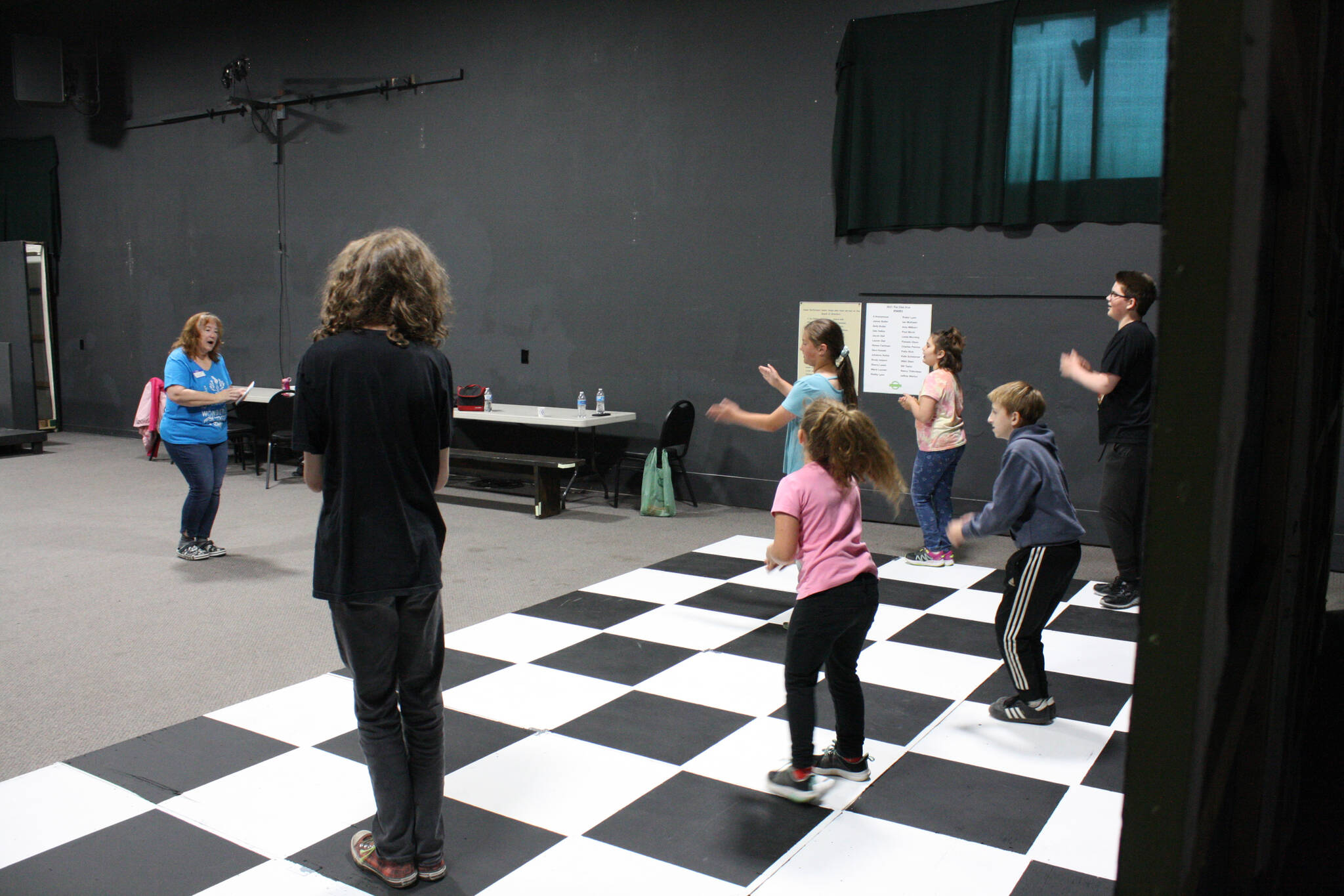 Kids participate in the first day of the Kenai Performers Drama Camp at the playhouse building in Soldotna on Monday, June 6, 2022. (Camille Botello/Peninsula Clarion)