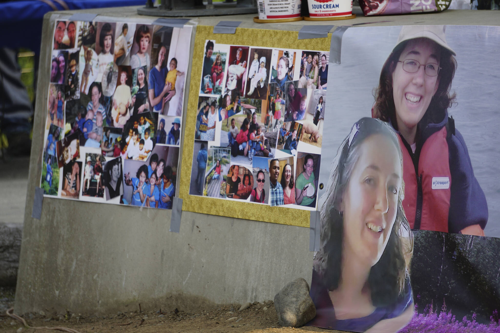 Images of Anesha “Duffy” Murnane are shown at her memorial and the dedication of the Loved & Lost Memorial Bench on Sunday, June 12, 2022, at the Homer Public Library in Homer, Alaska. (Photo by Michael Armstrong/Homer News)