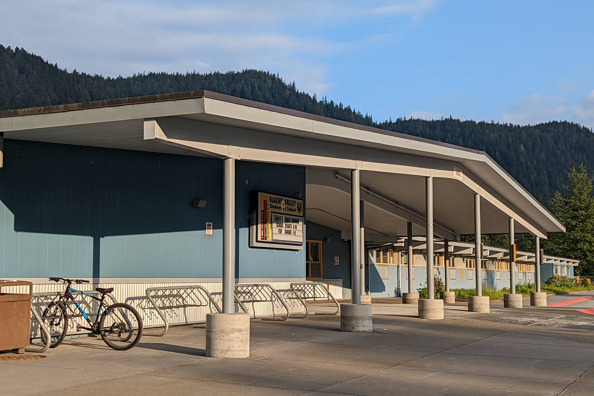 This photo shows Sít’ Eetí Shaanáx - Glacier Valley School the evening of Tuesday, June 14, 2022. The school is one of three sites of the Juneau School District’s RALLY program. On Tuesday, children were served floor sealant instead of milk during breakfast at the school’s RALLY site. (Ben Hohenstatt / Juneau Empire)