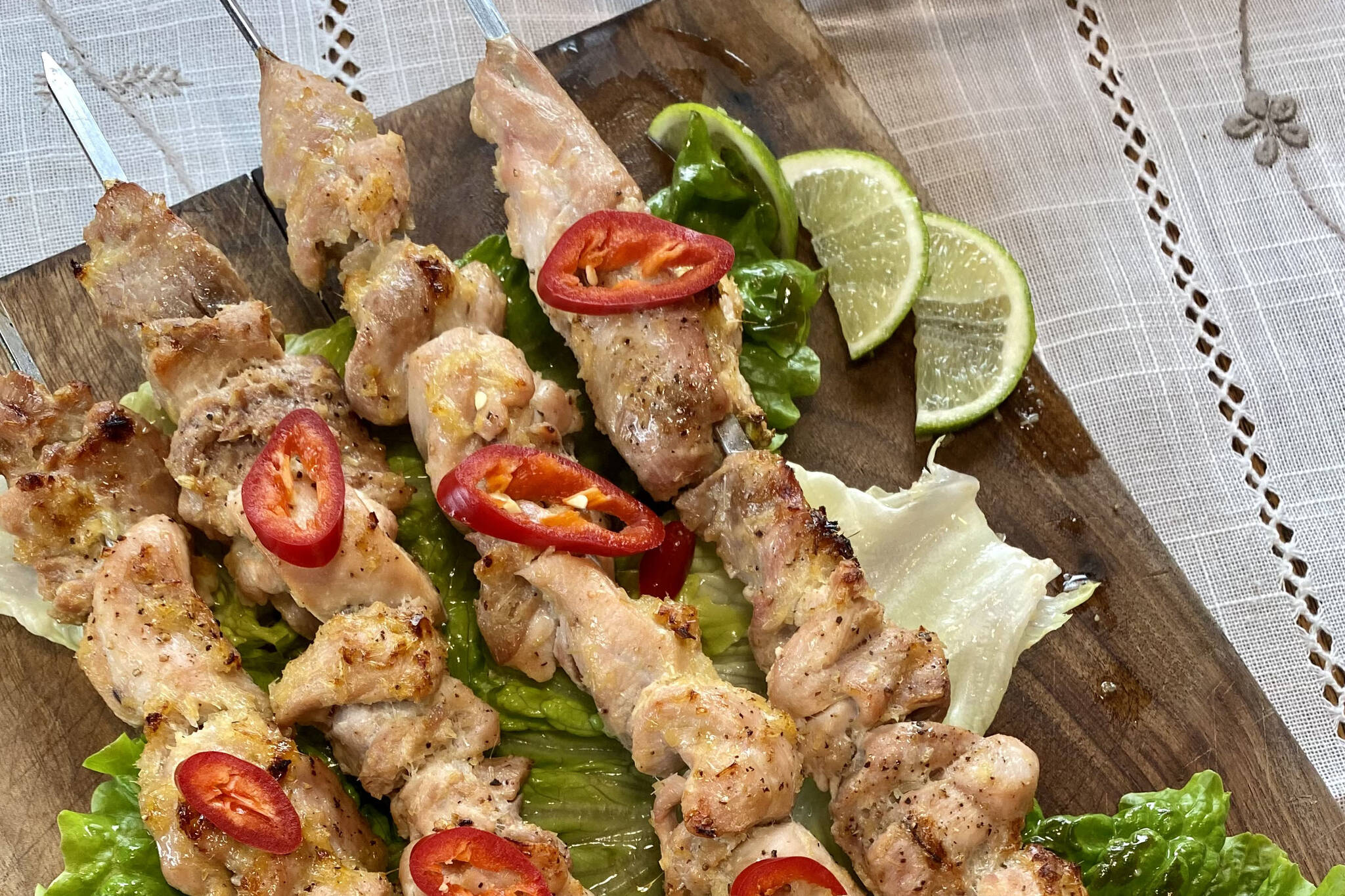 Lemongrass chicken skewers are best made on a grill, but can be made in the oven. (Photo by Tressa Dale/Peninsula Clarion