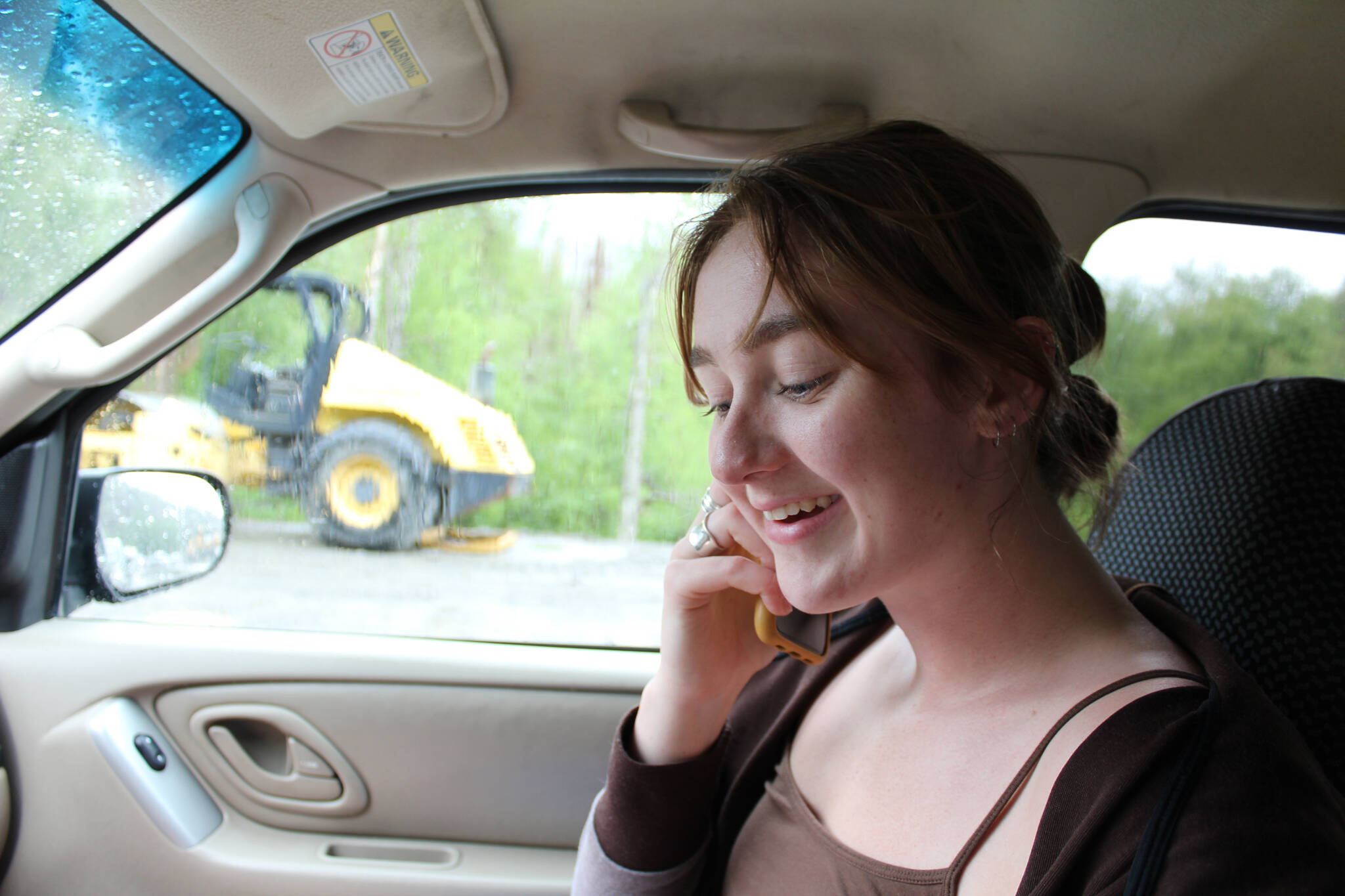 Anna waits in traffic in Cooper Landing, Alaska, on June 9, 2022. (Camille Botello/Peninsula Clarion)