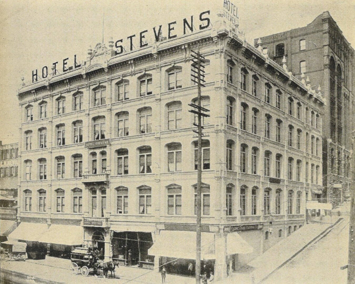 Frenchy often spent considerable time visiting family and conducting business in the Pacific Northwest. In Seattle, his favorite place to stay was the Hotel Stevens, and many of his letters were written on hotel stationery. (Image from Wikipedia)