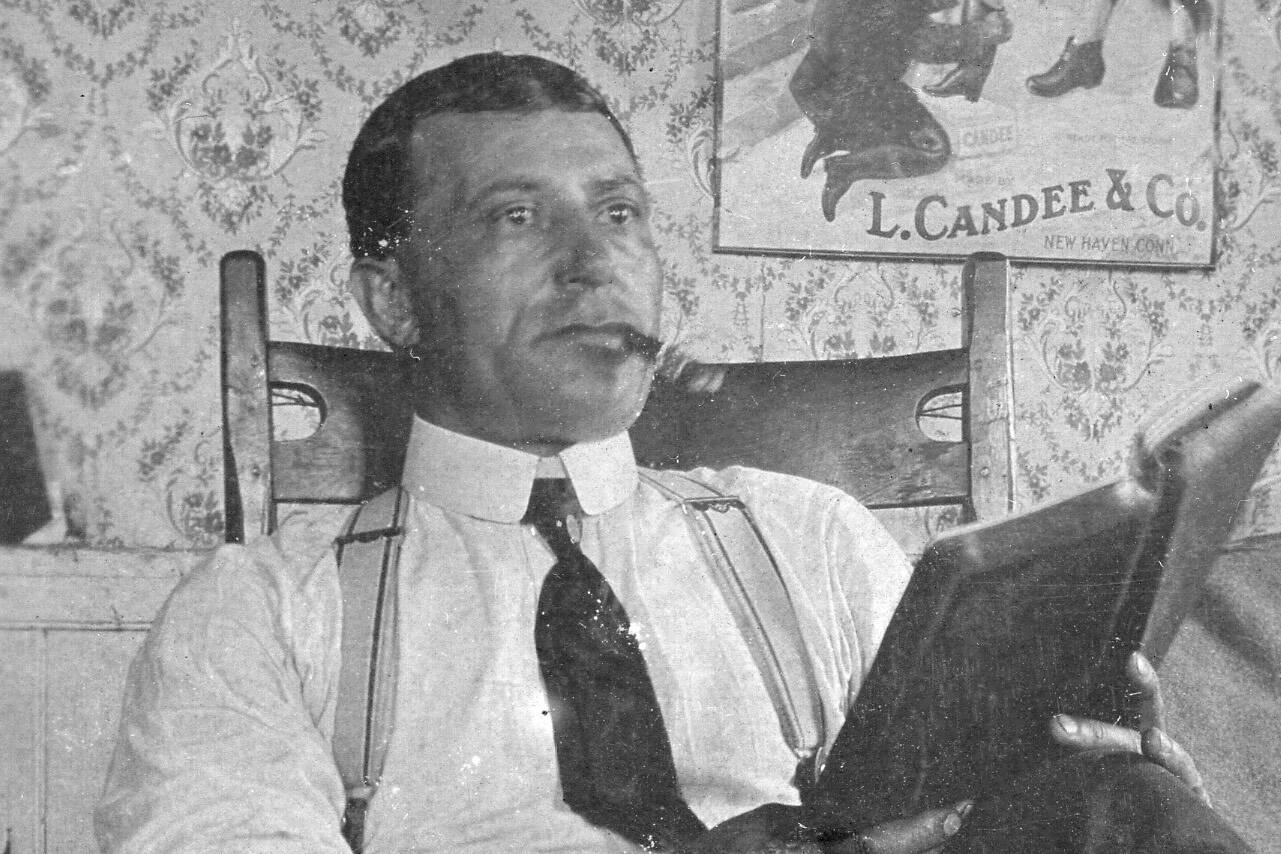 P.F. “Frenchy” Vian poses with a cigar and some reading material, probably circa 1920, in an unspecified location. (Photo courtesy of the Viani Family Collection)