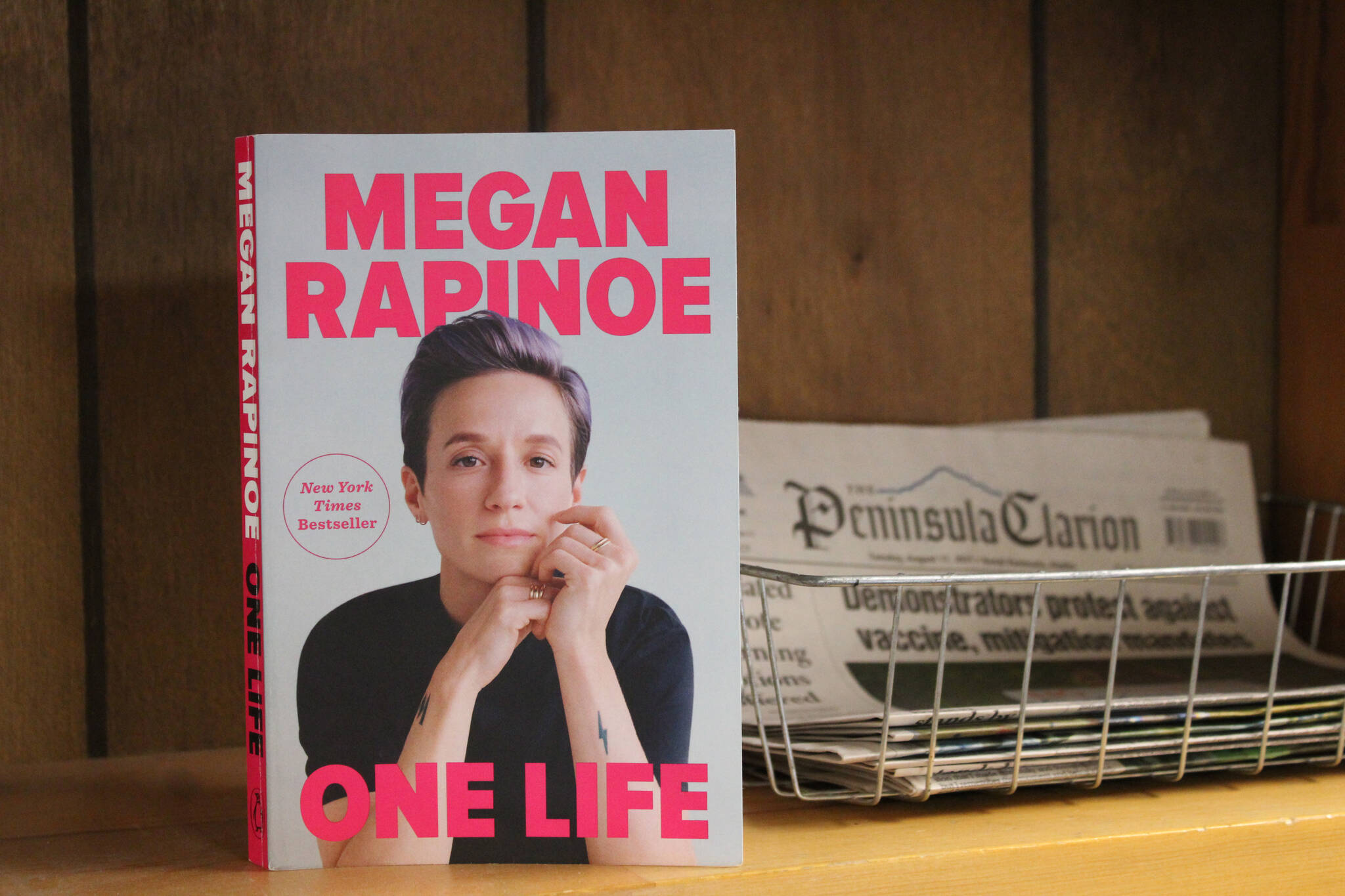 Megan Rapinoe’s “One Life” is seen at the Peninsula Clarion offices in Kenai, Alaska, on Wednesday, June 29, 2022. (Camille Botello/Peninsula Clarion)