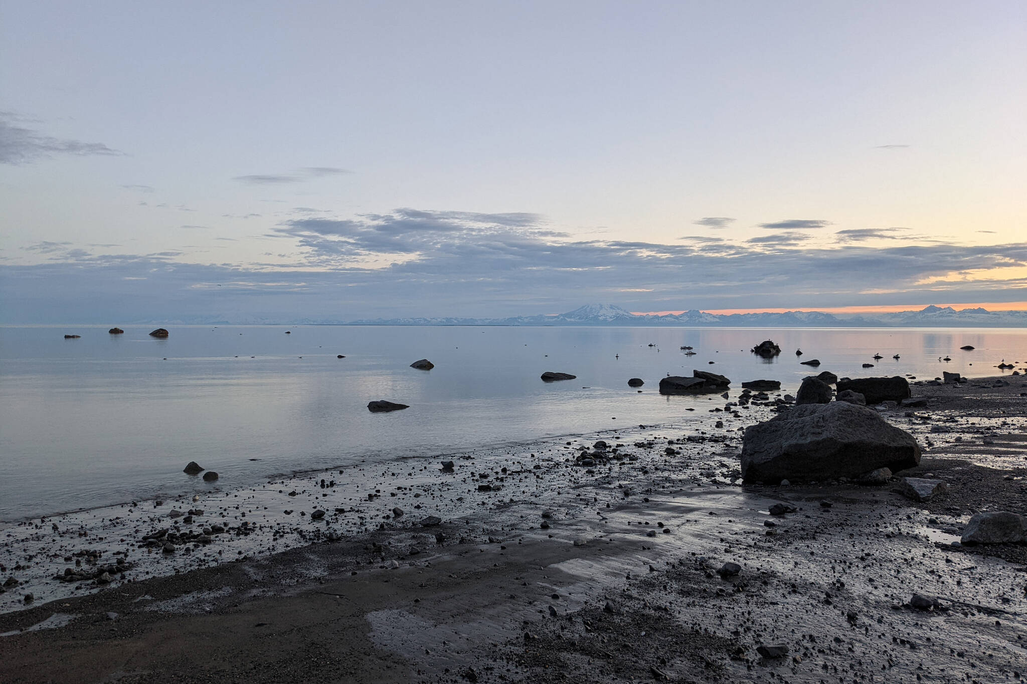 Cook Inlet can be seen at low tide from North Kenai Beach on June 15, 2022, in Kenai, Alaska. (Photo by Erin Thompson/Peninsula Clarion)