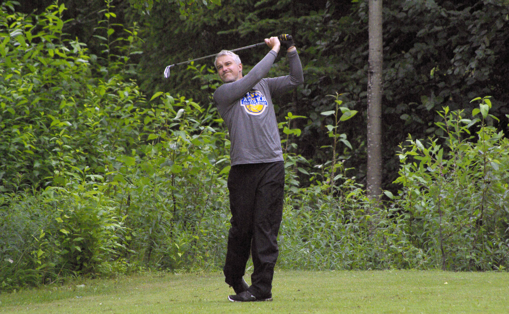 Nolan Rose tees off on No. 18 on Sunday, July 17, 2022, at the Kenai Peninsula Open and Pro-Am at Birch Ridge Golf Course in Soldotna, Alaska. Rose won the amateur division.