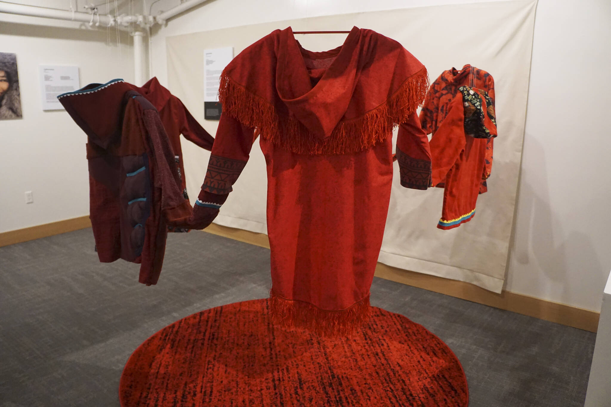 Bobby Qaluktaksraq Brower of Utqiagvik invited other Indigenous women to sew atikluks in memory of missing and murdered Indigenous women. The collection, “Healing Stitches,” includes works by Brower, Melissa Ahnroorik Ahlooruk Ingersoll of Nome, Cassandra Tikasuk Johnson of Unalakleet, Jackie QataliñaSchaeffer of Kotzebue and Beverly Tuck of St. Paul. The art is part of “Protection: Adaptation and Resistance,” on exhibit at the Pratt Museum & Park in Homer, Alaska, through Sept. 24, 2022. (Photo by Michael Armstrong/Homer News)
