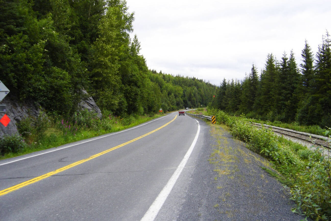 A stretch of the Seward Highway is pictured in this undated photo from a presentation by the U.S. Department of Transportation Federal Highway Administration. A planned project to rehabilitate parts of the highway has drawn protests from members of the Moose Pass community. (Photo via the Alaska Department of Transportation and Public Facilities)