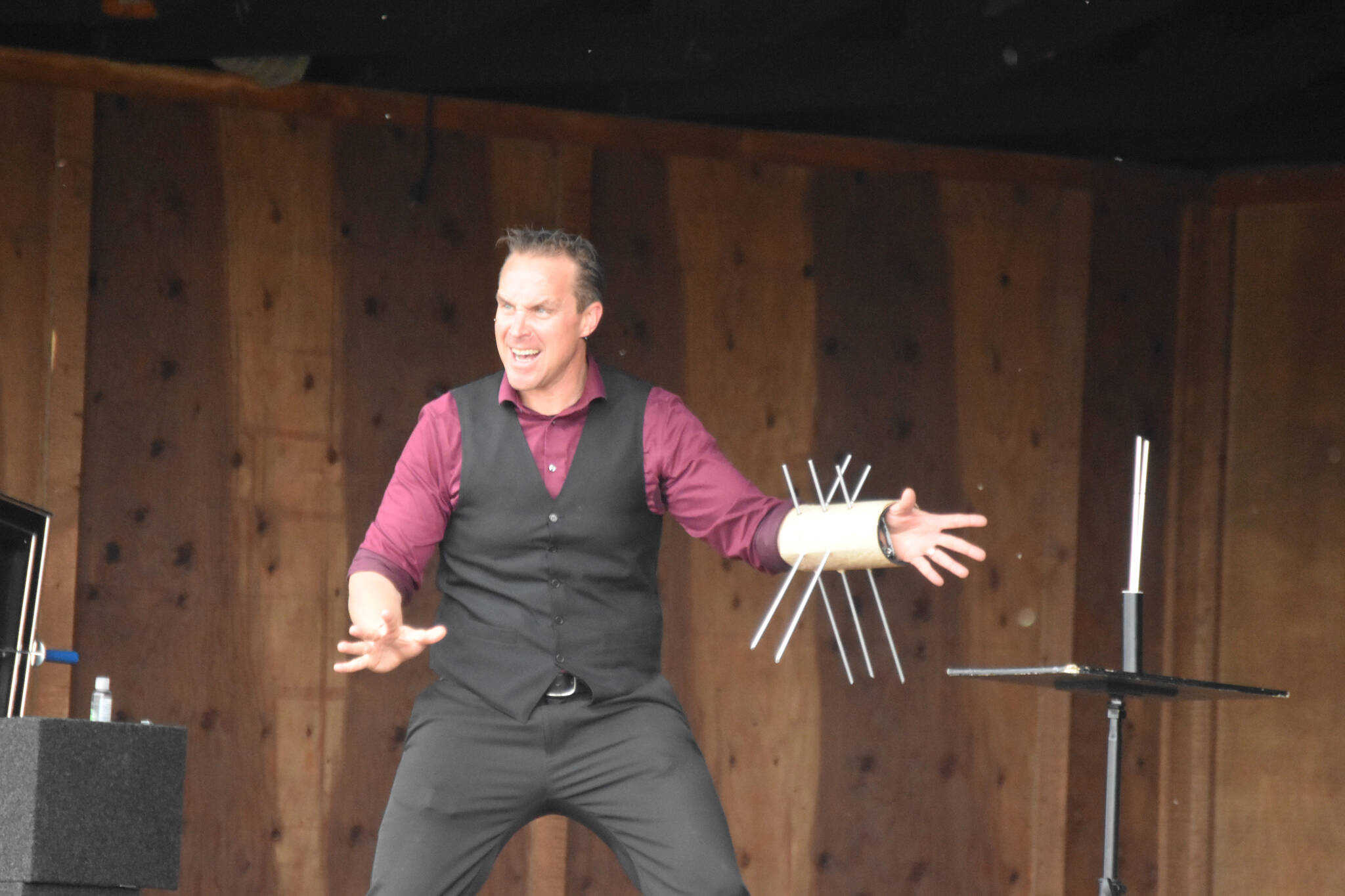 Magic by Robbie performs on the Ocean Stage at the Kenai Peninsula Fair on Aug. 12, 2022, in Ninilchik, Alaska. (Jake Dye/Peninsula Clarion)