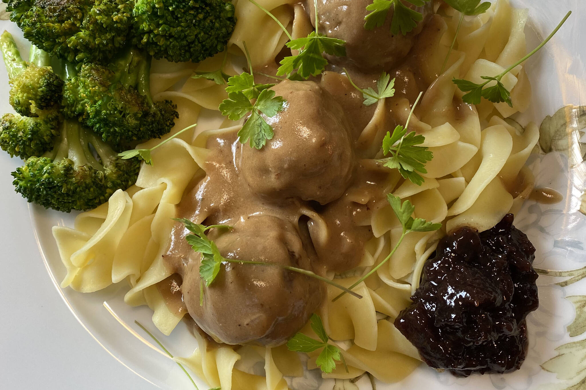 This version of Swedish meatballs features larger meatballs made of all beef instead of the traditional beef/pork combination. (Photo by Tressa Dale/Peninsula Clarion)