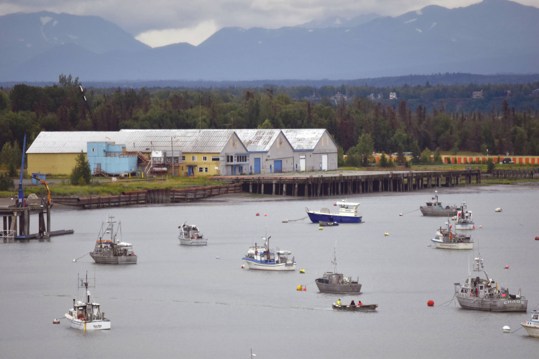 Jake Dye / Peninsula Clarion
Boats are anchored near the mouth of the Kenai River on Monday.