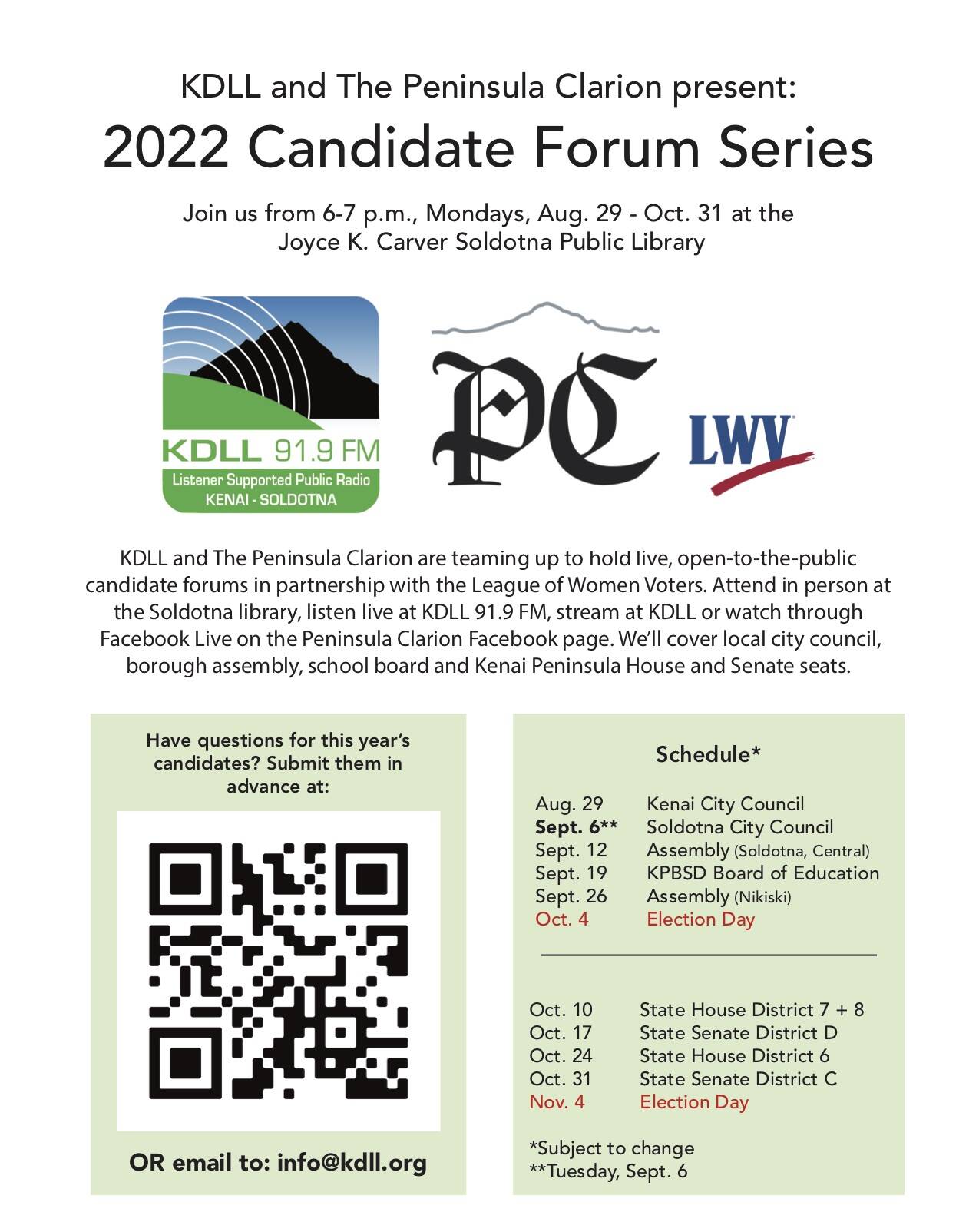 2022 Candidate Forum Series flier.